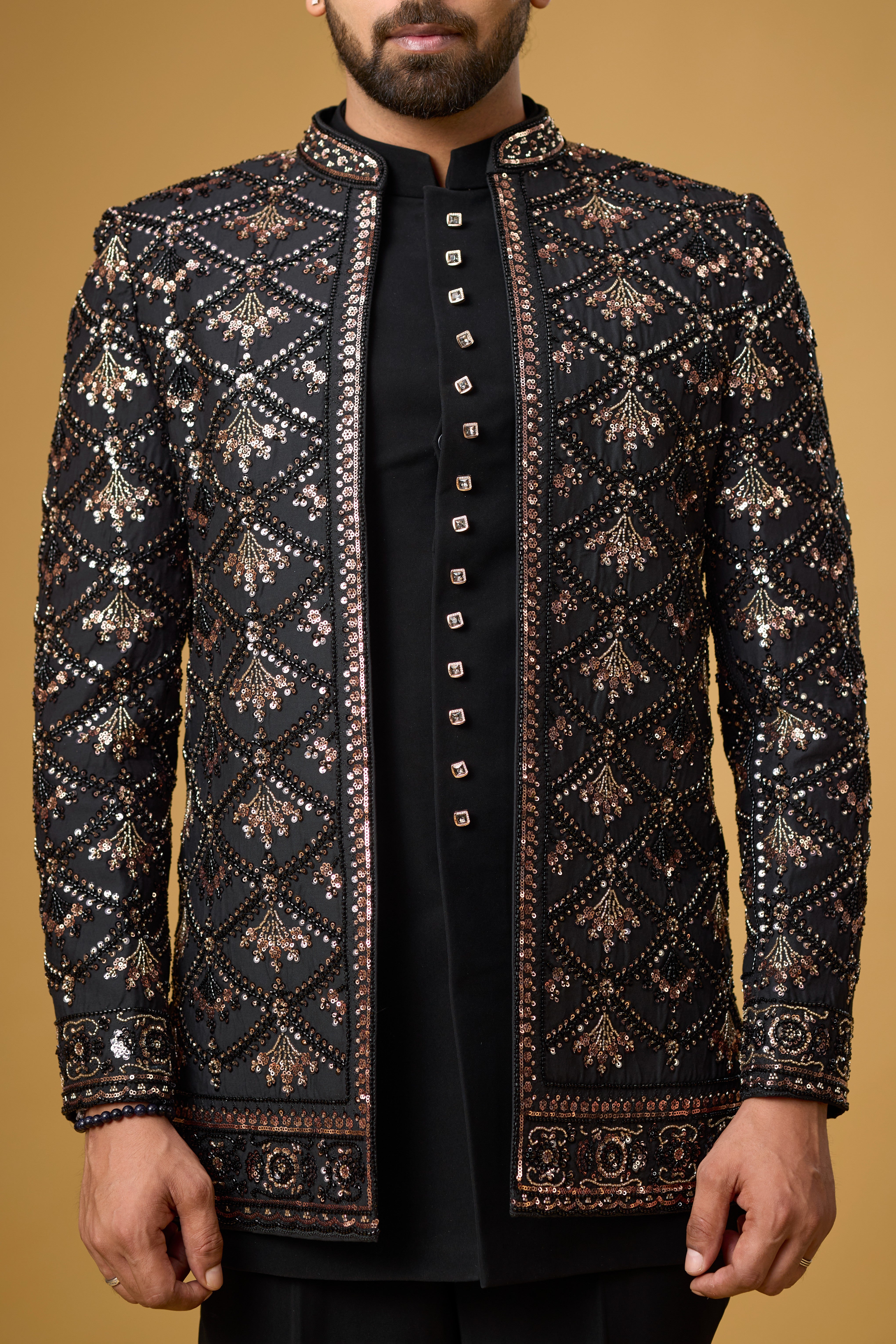 Midnight Noir Diamond Motif Embellished Indo-Western Ensemble