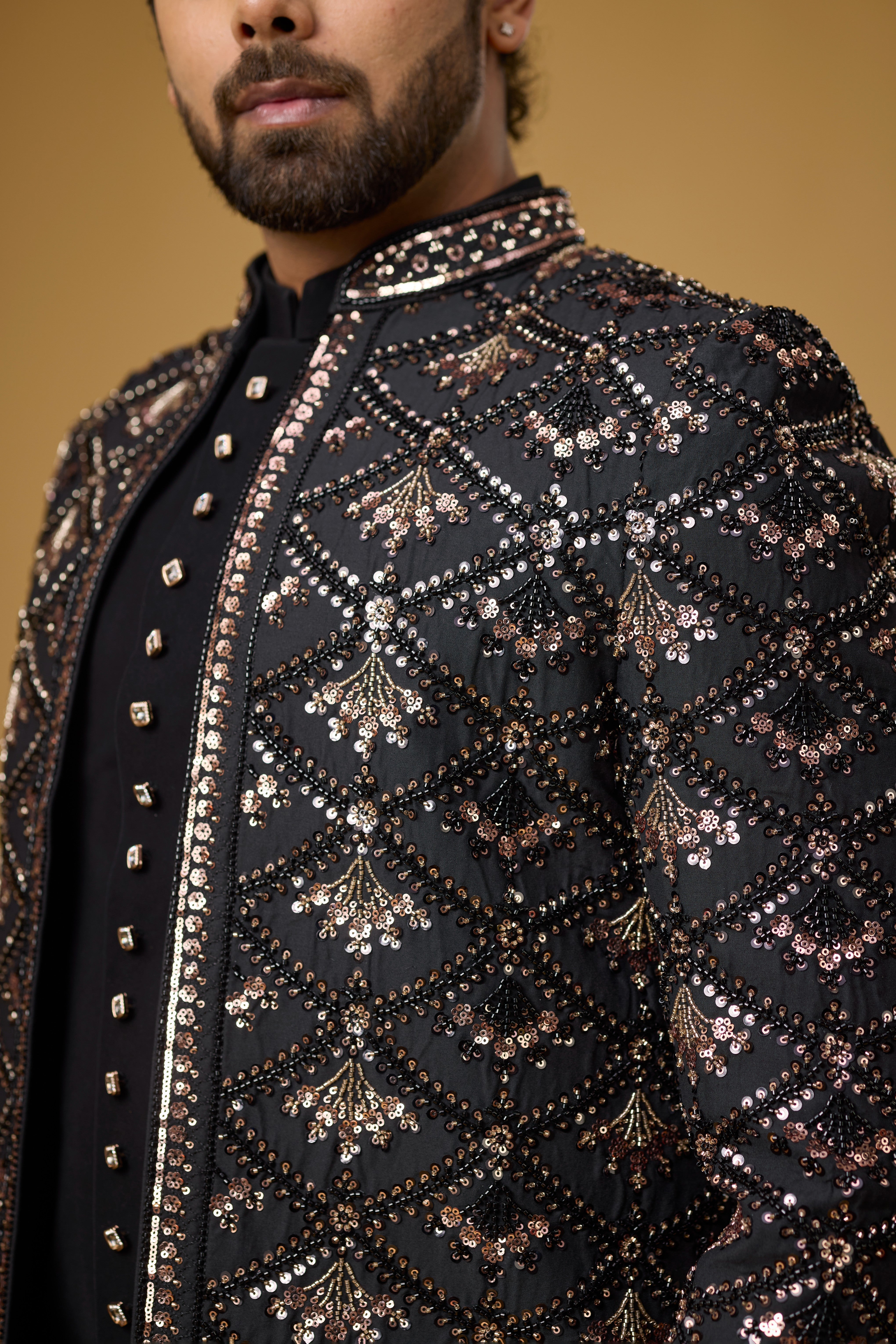 Midnight Noir Diamond Motif Embellished Indo-Western Ensemble