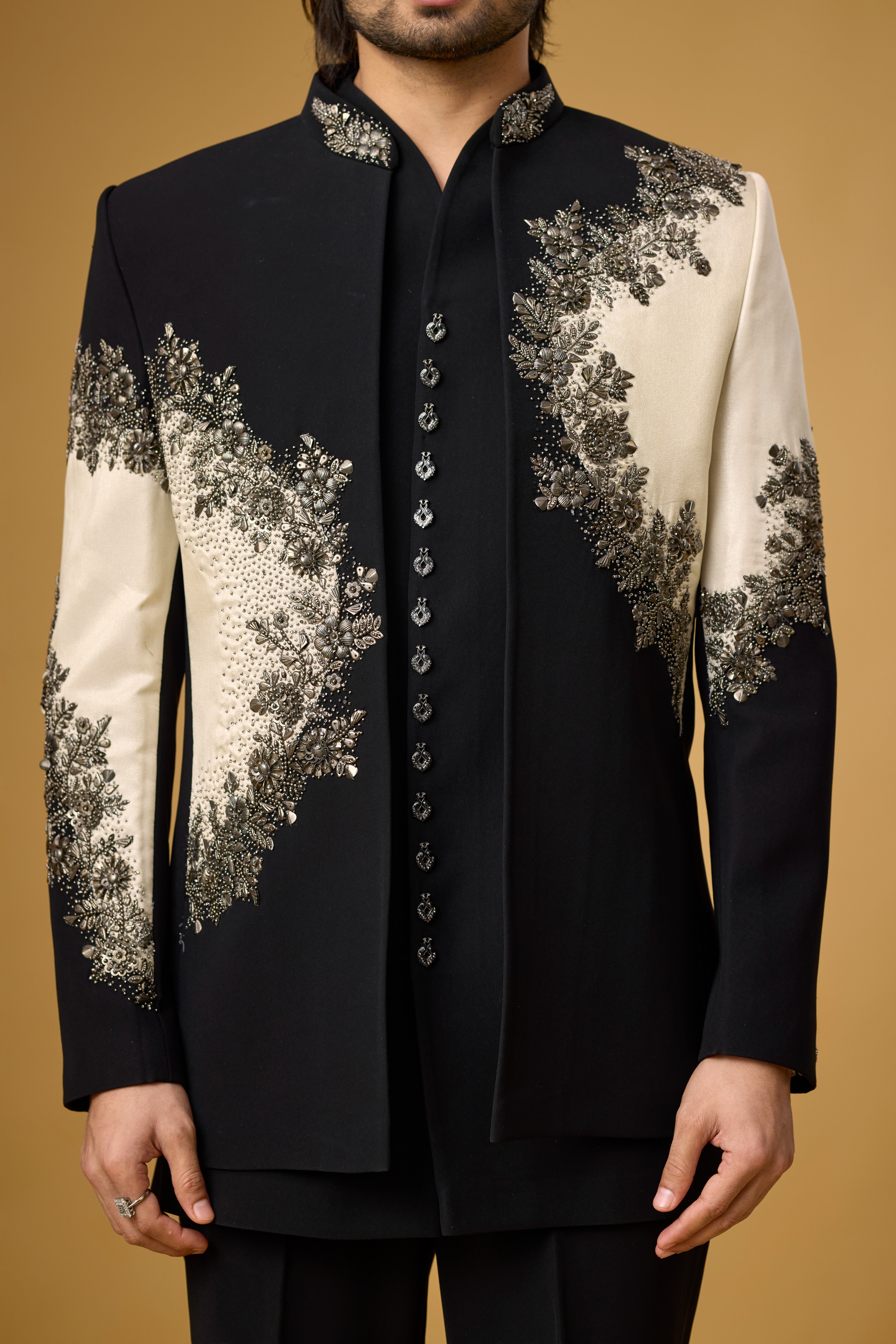 Midnight Noir Ivory Bloom Embroidered Indo-Western Ensemble
