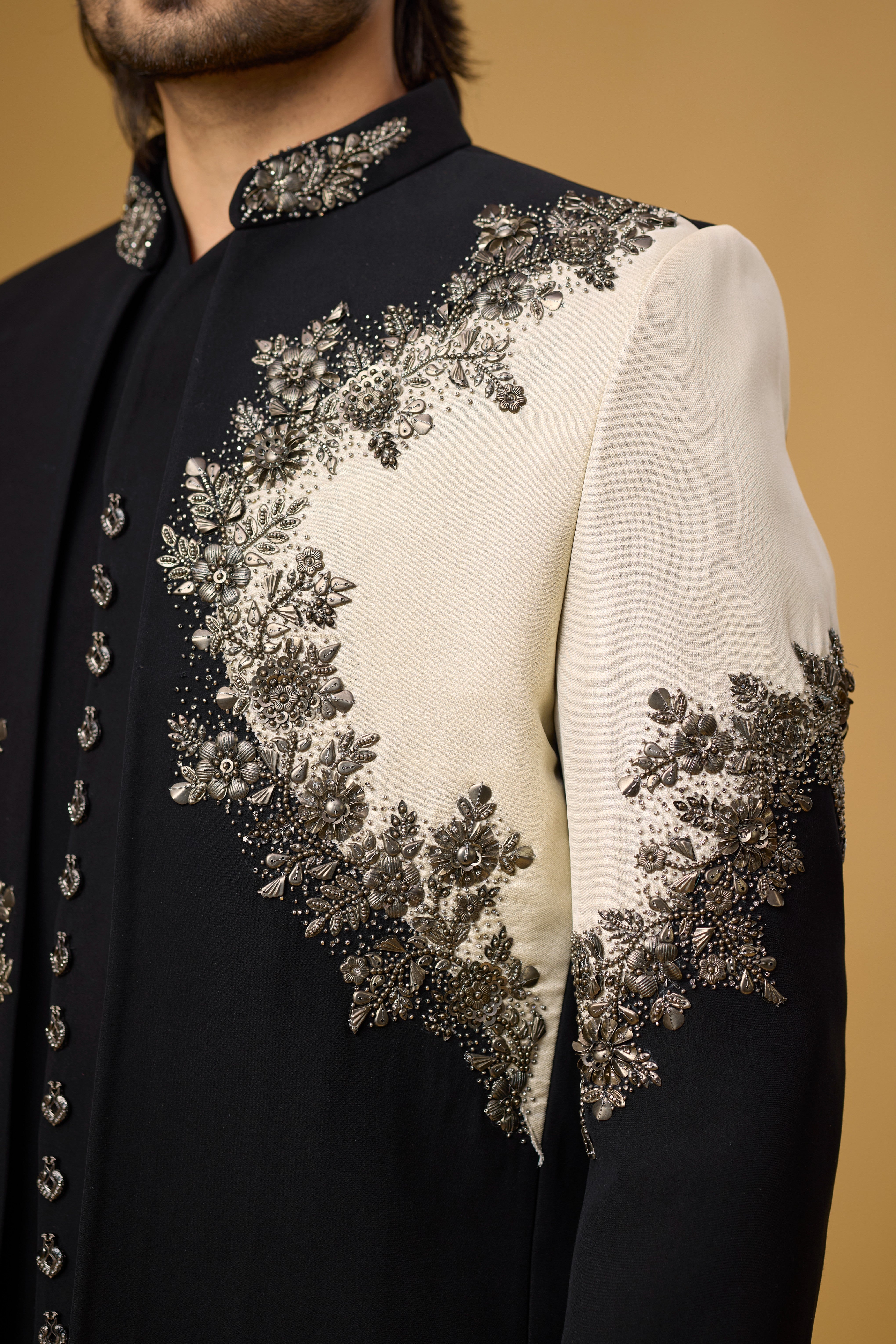 Midnight Noir Ivory Bloom Embroidered Indo-Western Ensemble