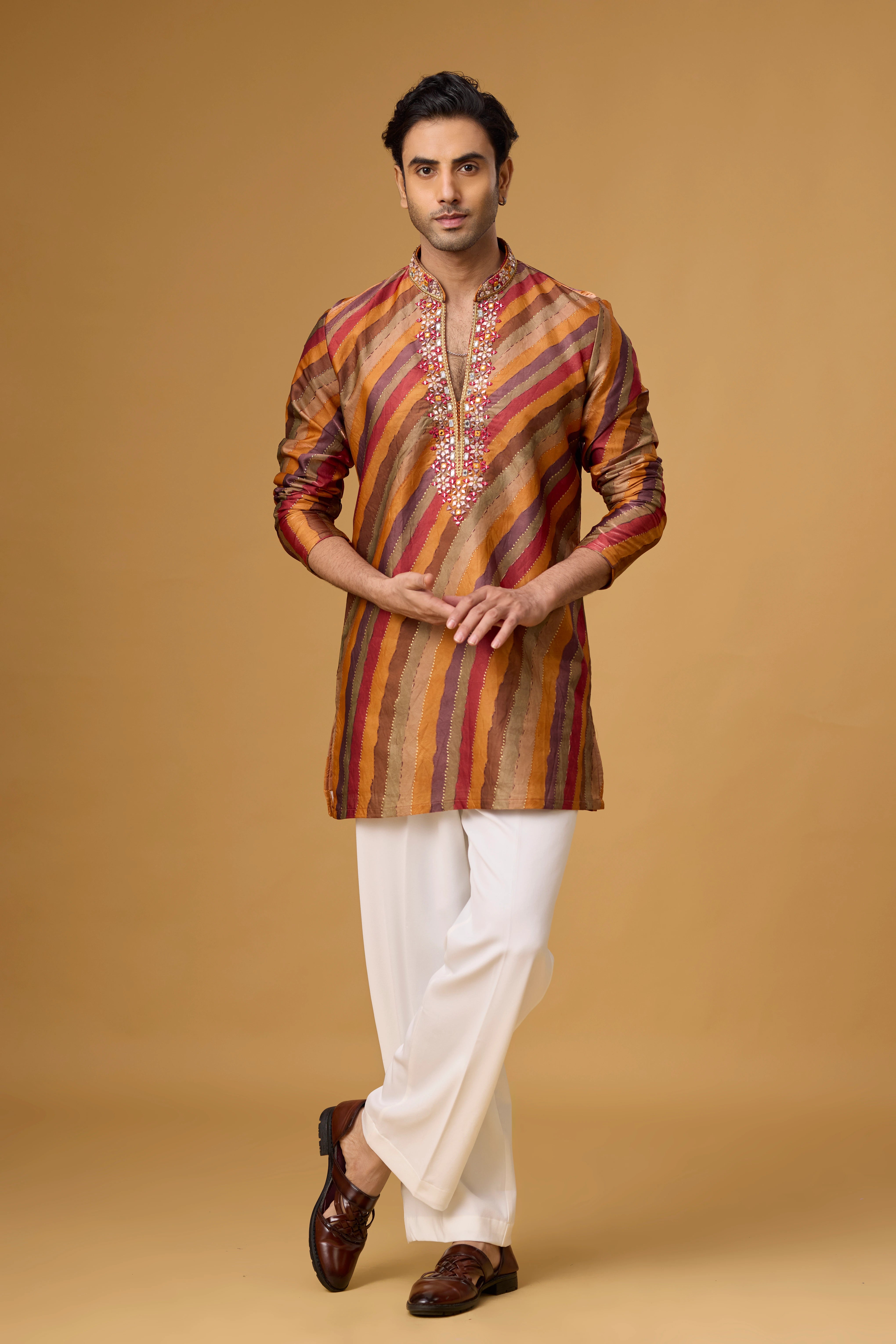 Rustic Copper Striped Heritage Kurta Set