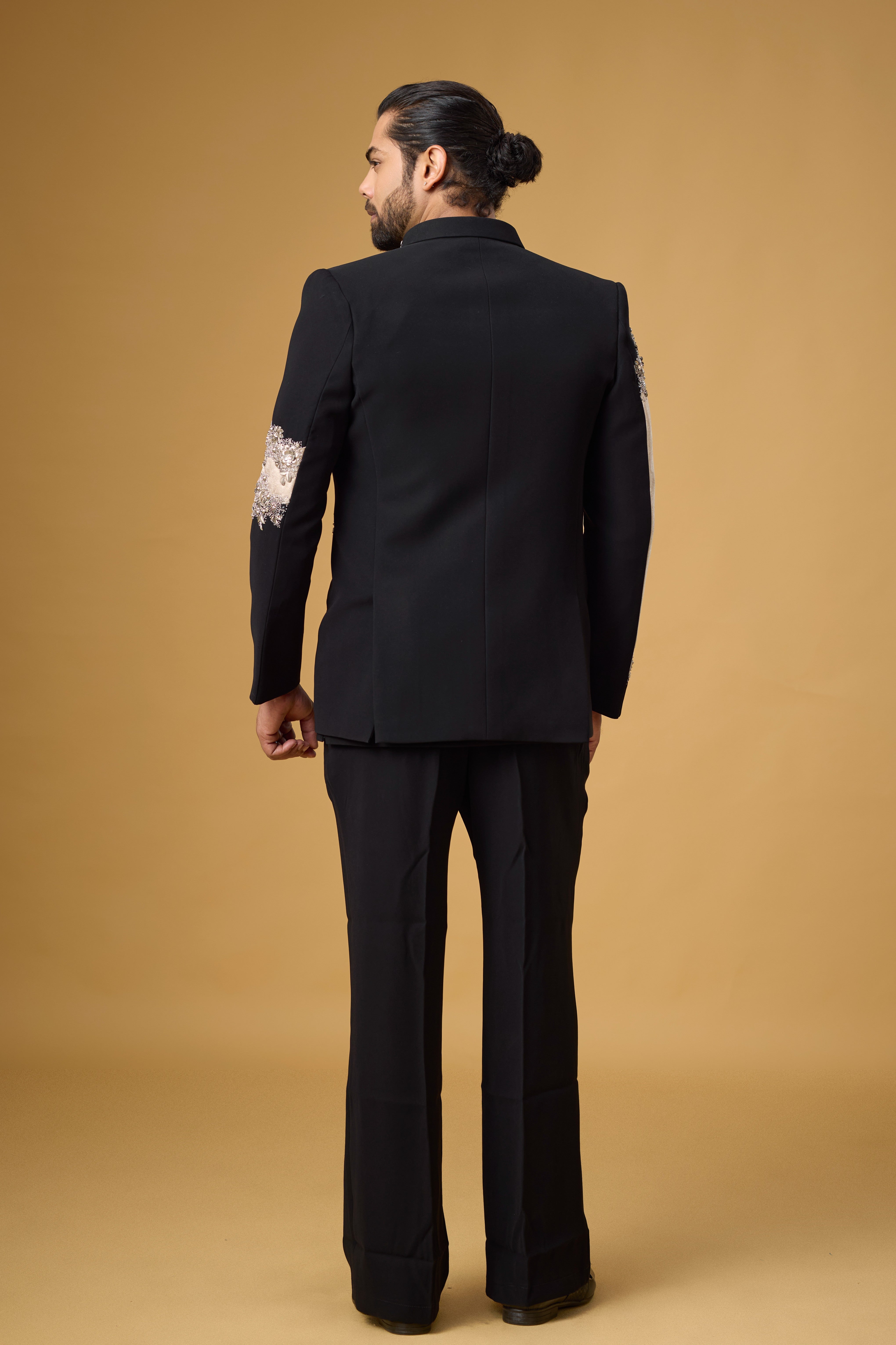 Midnight Noir Champagne Cascade Embellished Indo-Western Ensemble