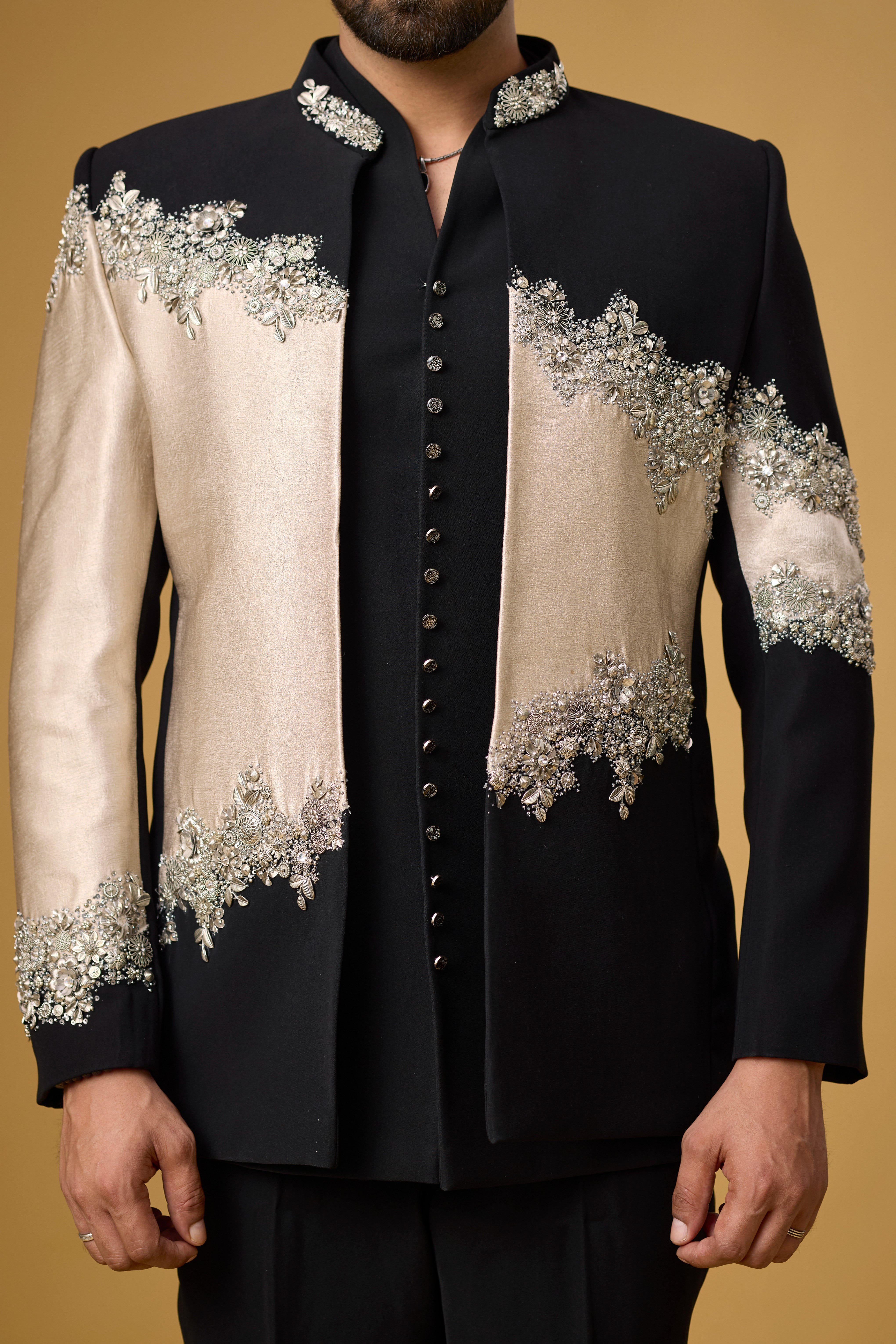 Midnight Noir Champagne Cascade Embellished Indo-Western Ensemble