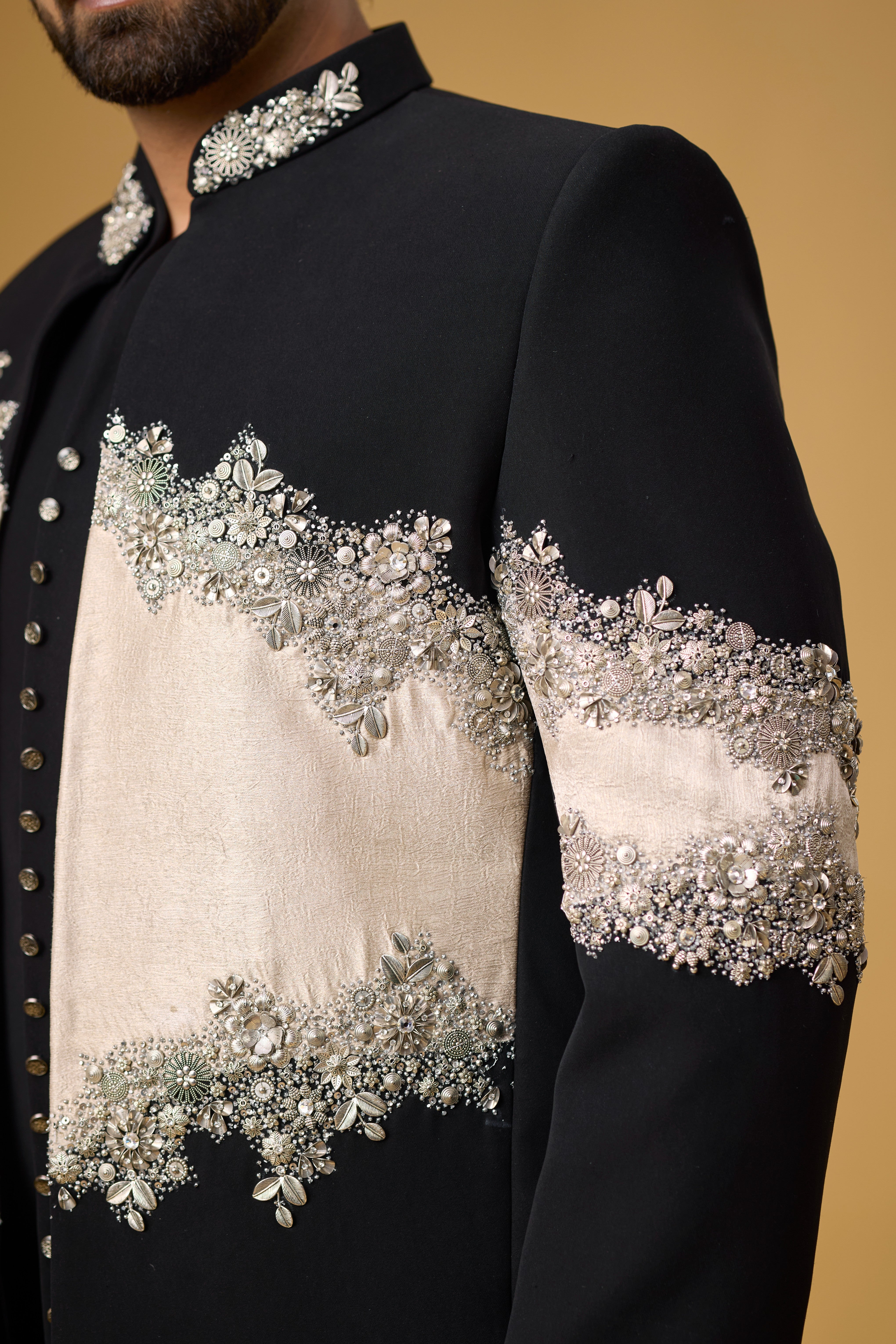Midnight Noir Champagne Cascade Embellished Indo-Western Ensemble