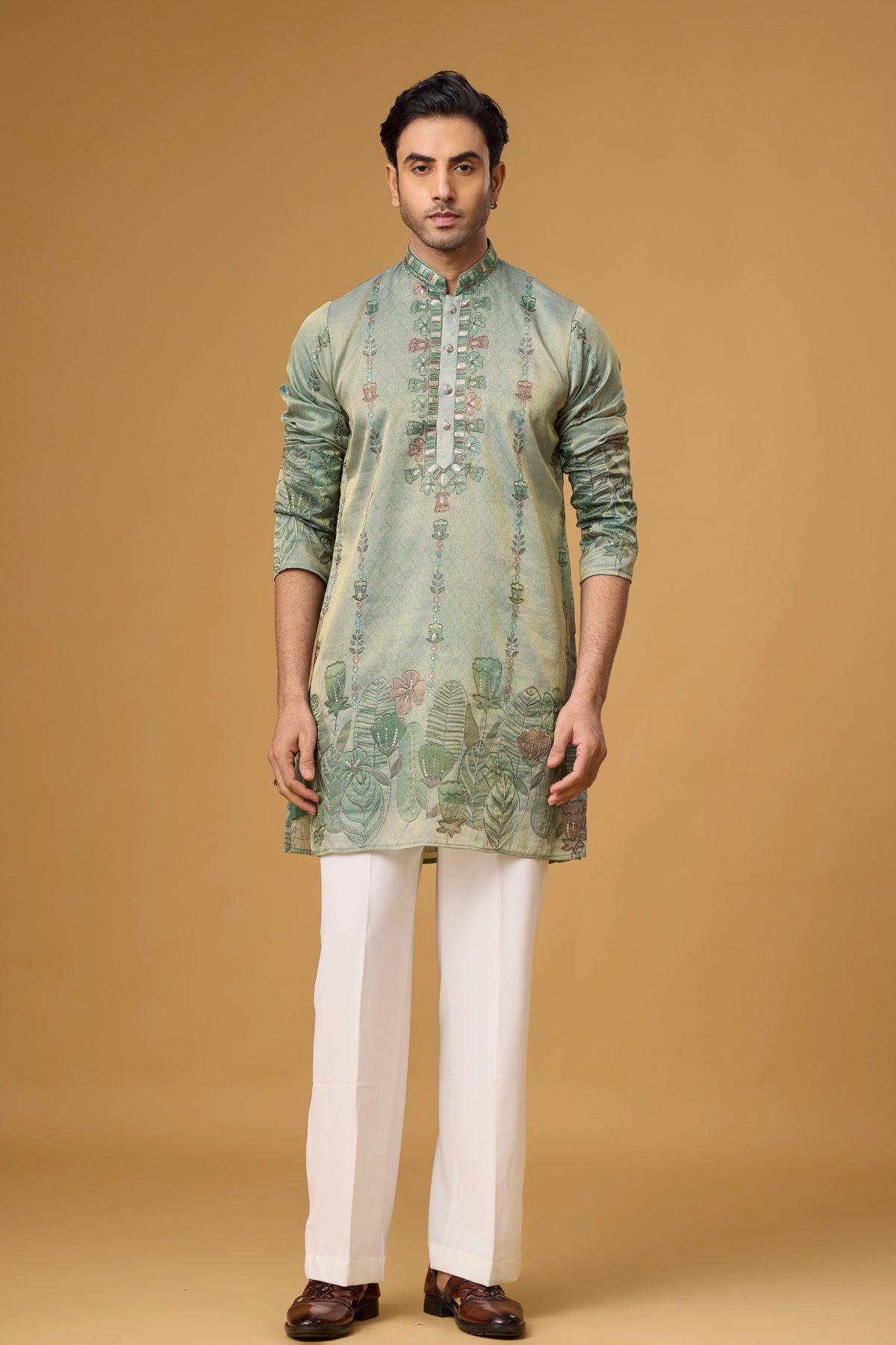 Sage Mist Botanical Embroidered Kurta Set