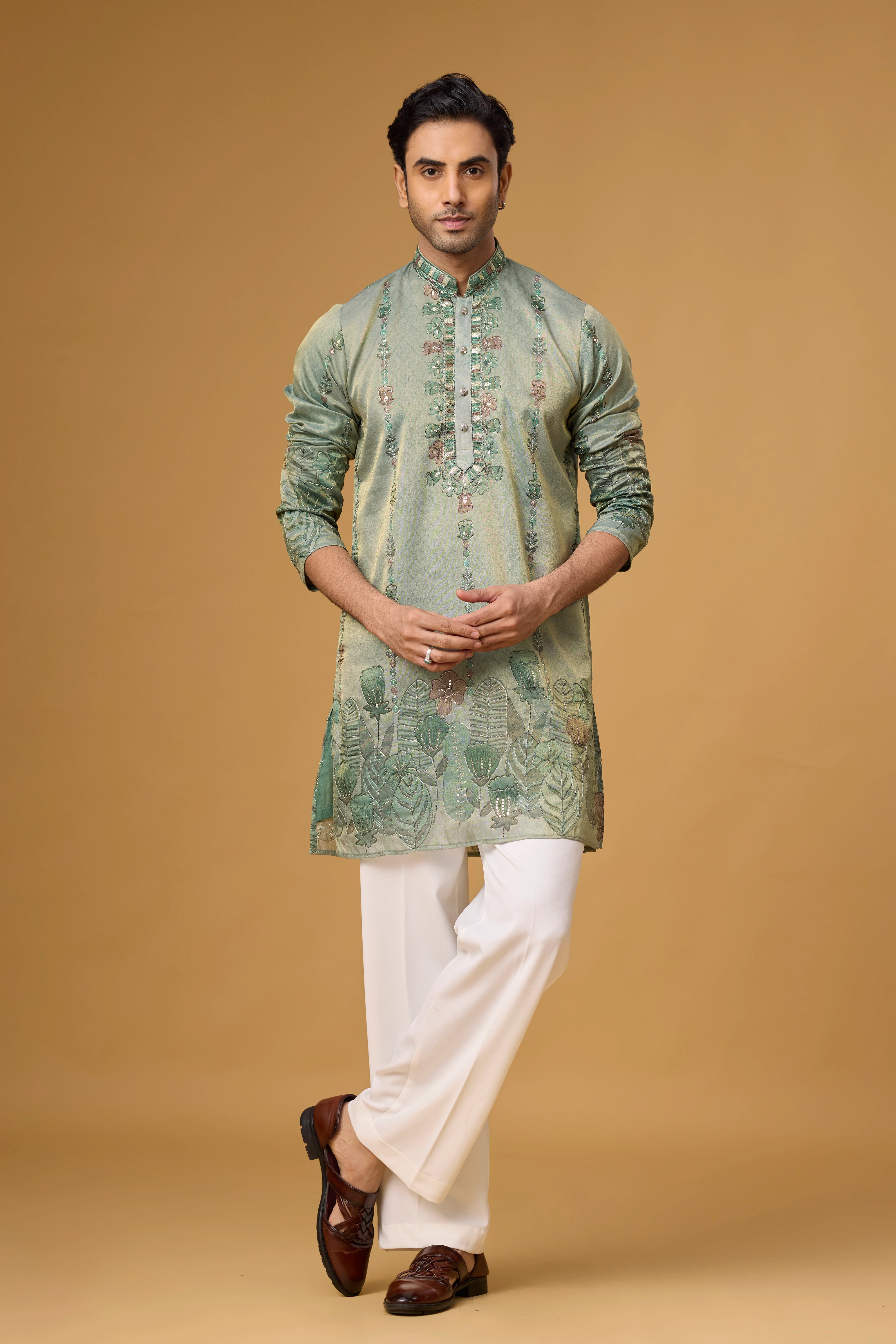 Sage Mist Botanical Embroidered Kurta Set
