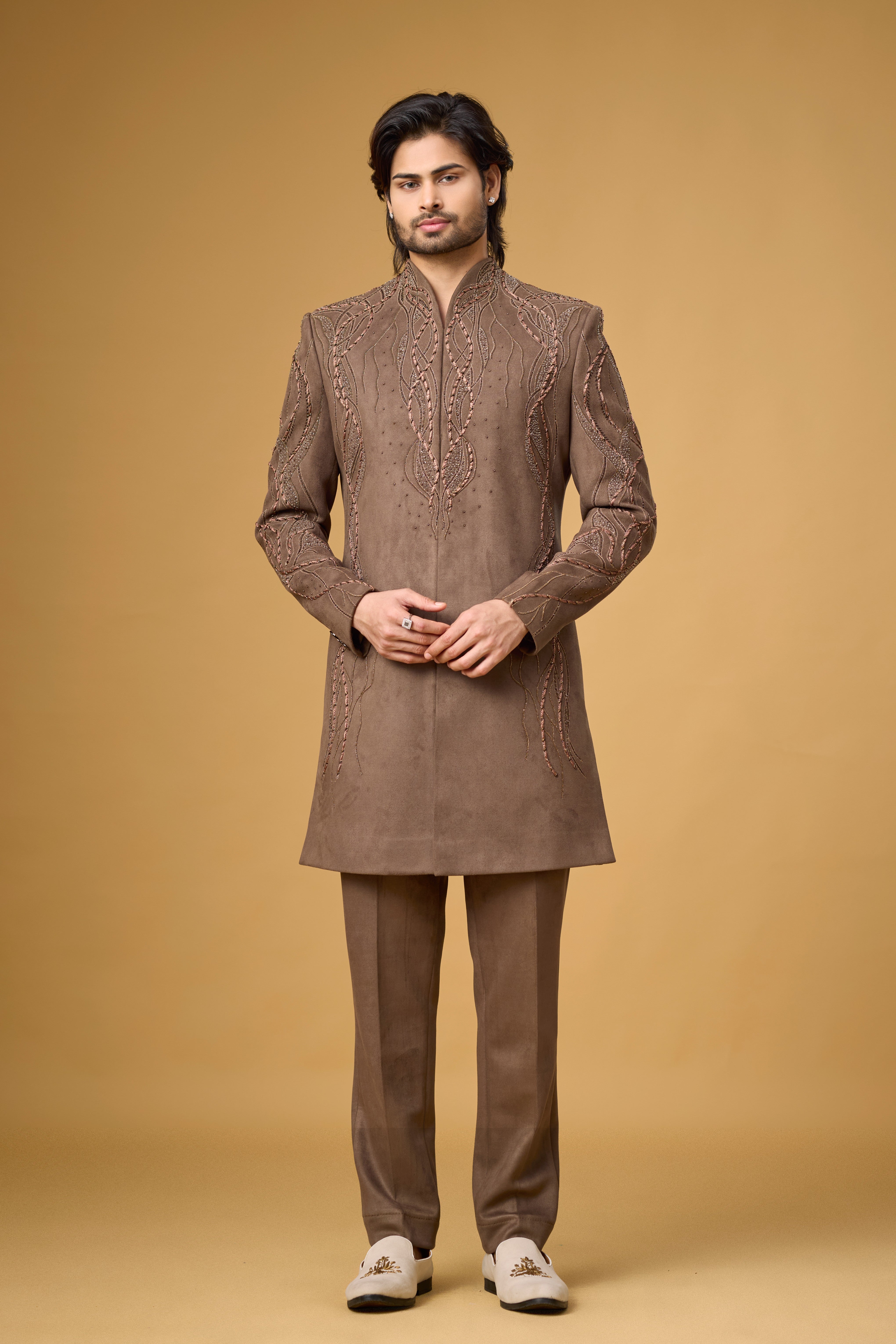 Mocha Royale Threadwork Indo-Western Ensemble