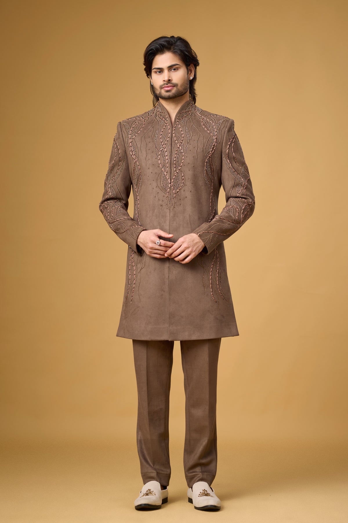 Mocha Royale Threadwork Indo-Western Ensemble