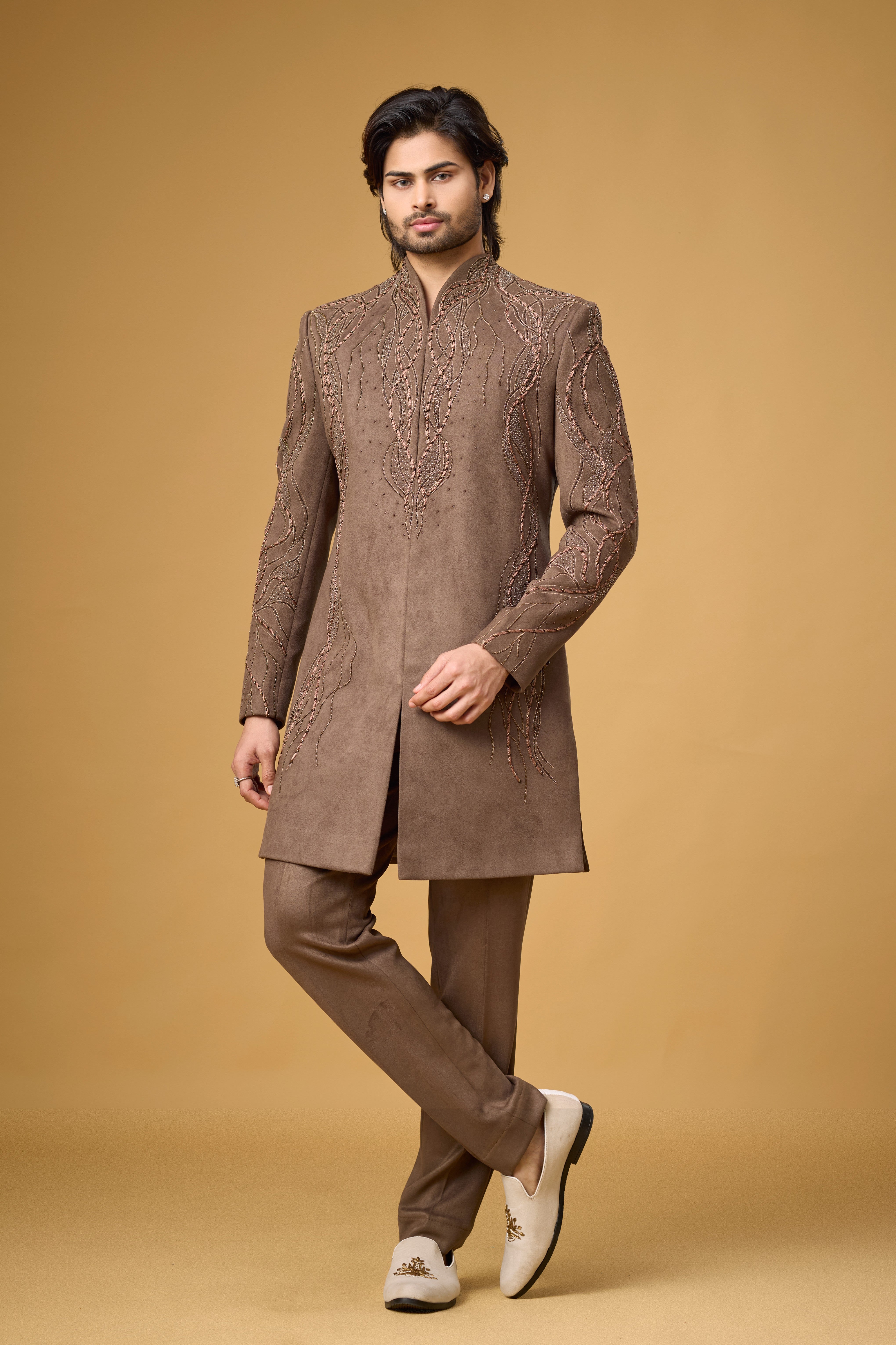 Mocha Royale Threadwork Indo-Western Ensemble