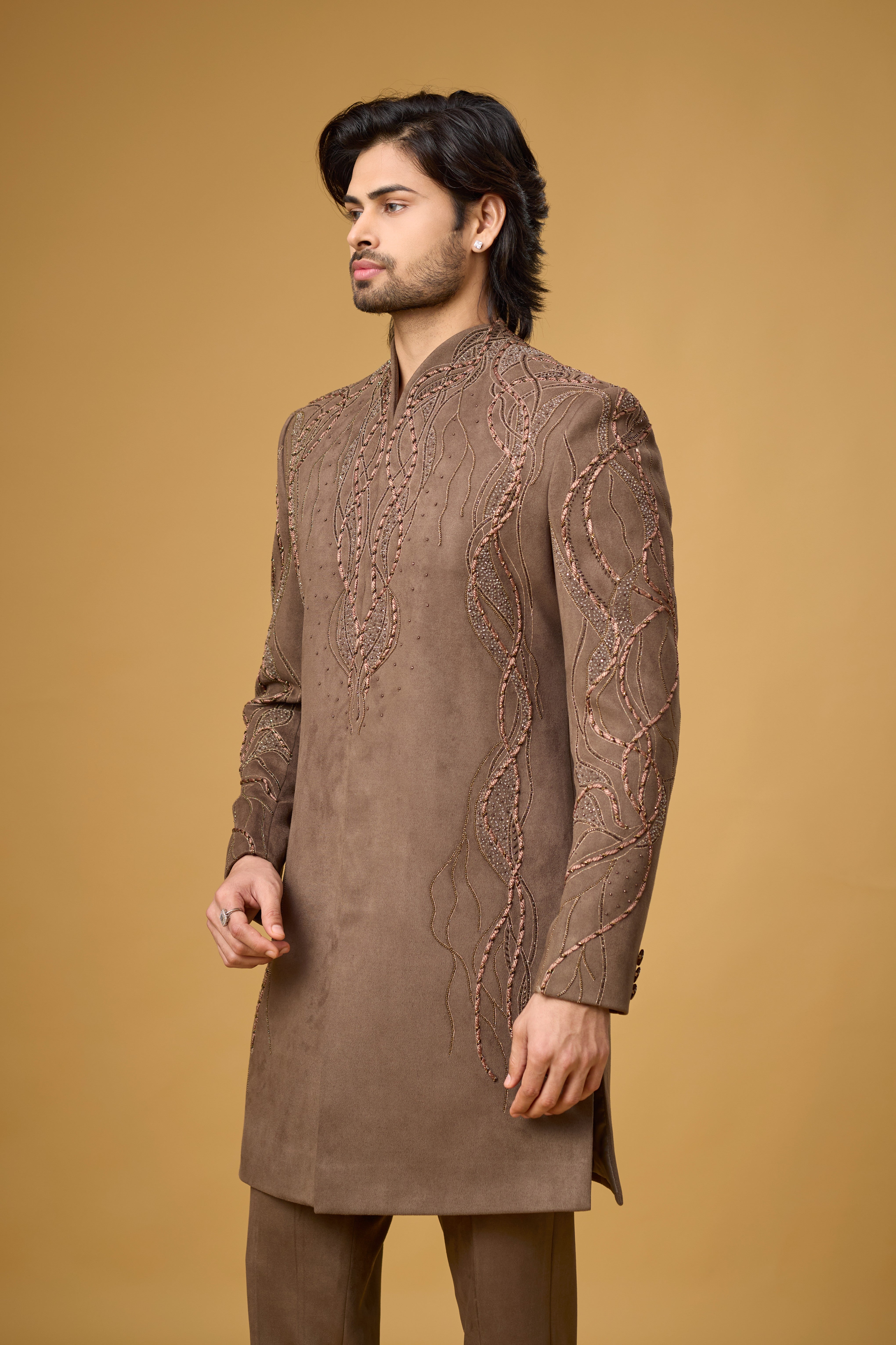 Mocha Royale Threadwork Indo-Western Ensemble