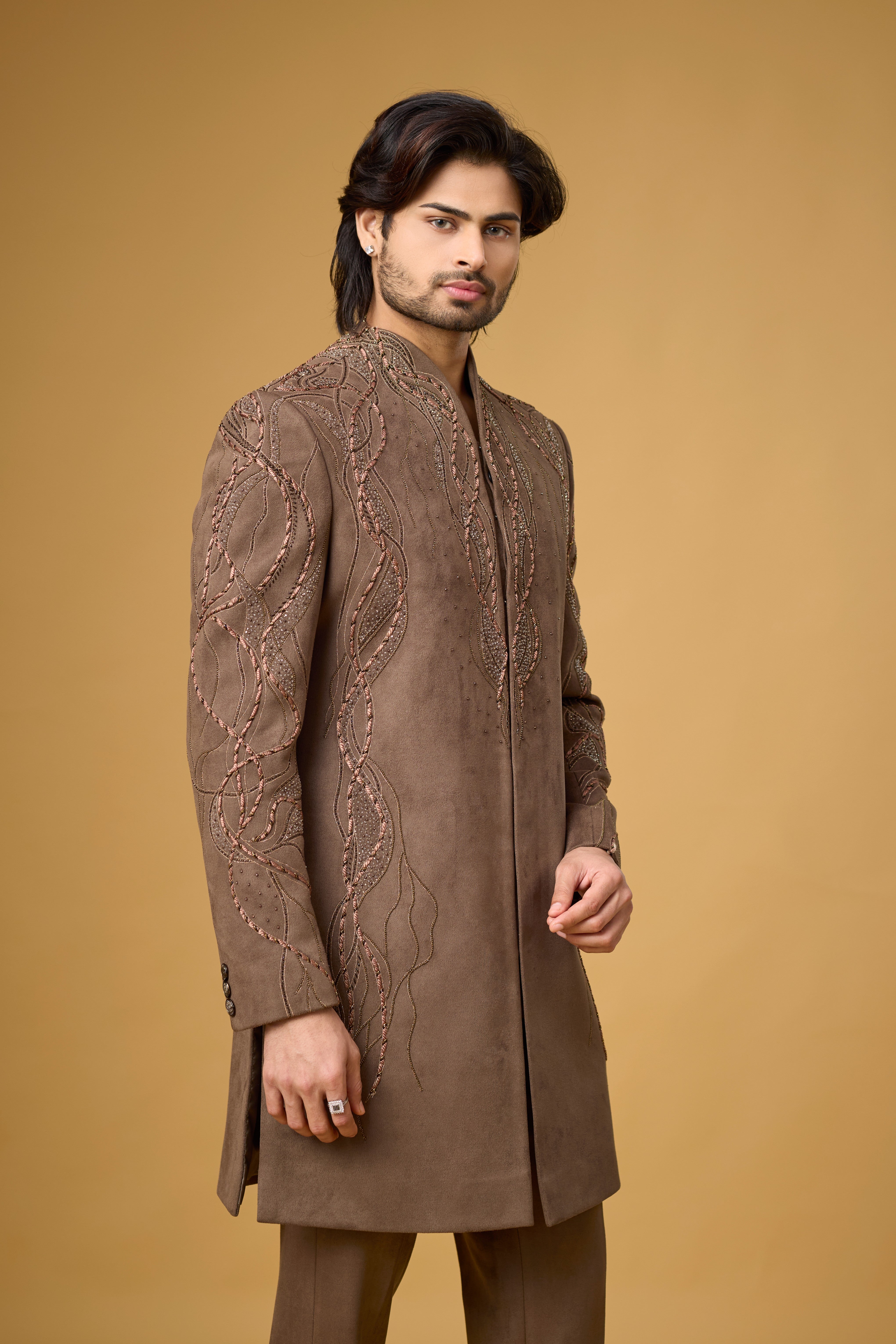 Mocha Royale Threadwork Indo-Western Ensemble
