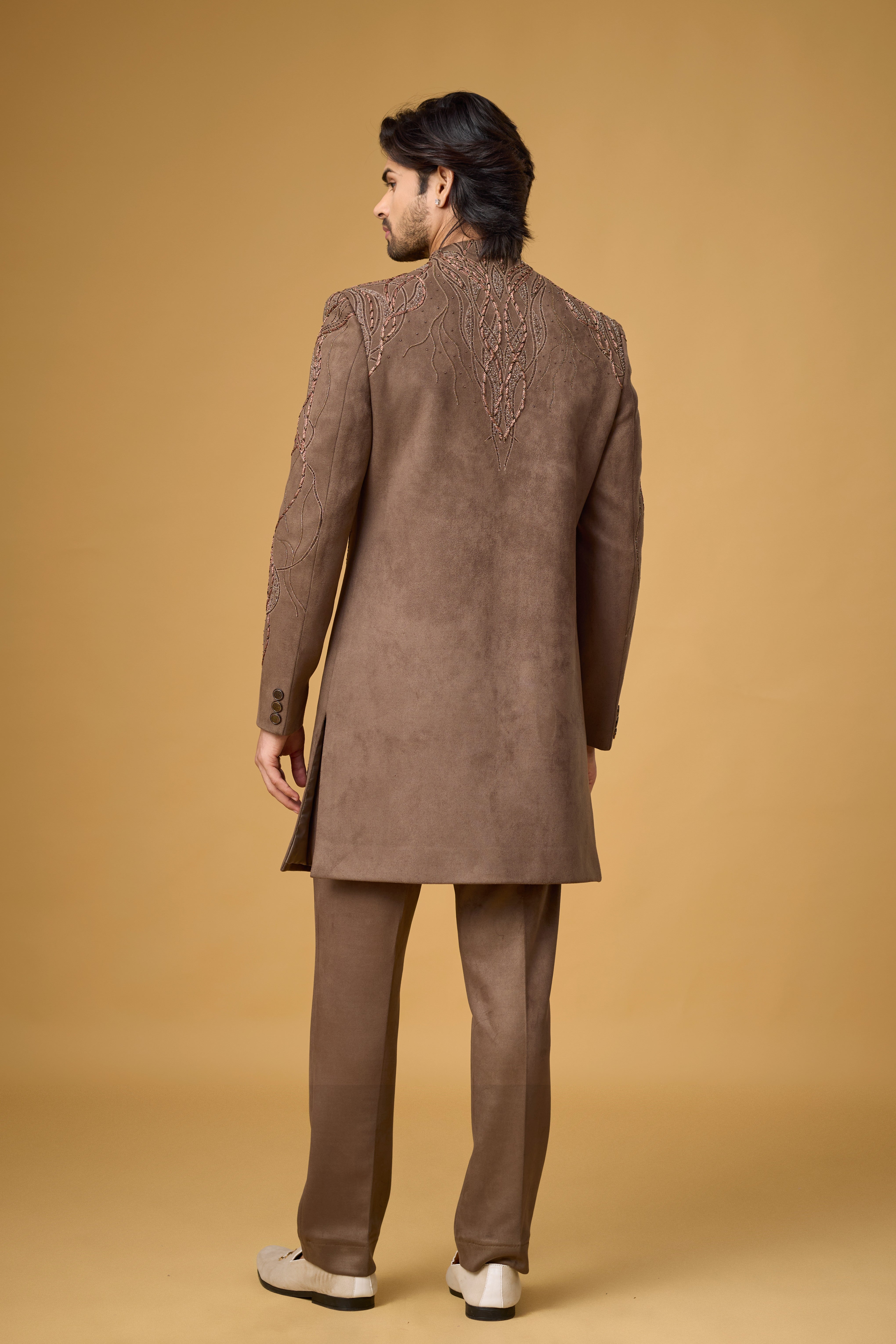 Mocha Royale Threadwork Indo-Western Ensemble