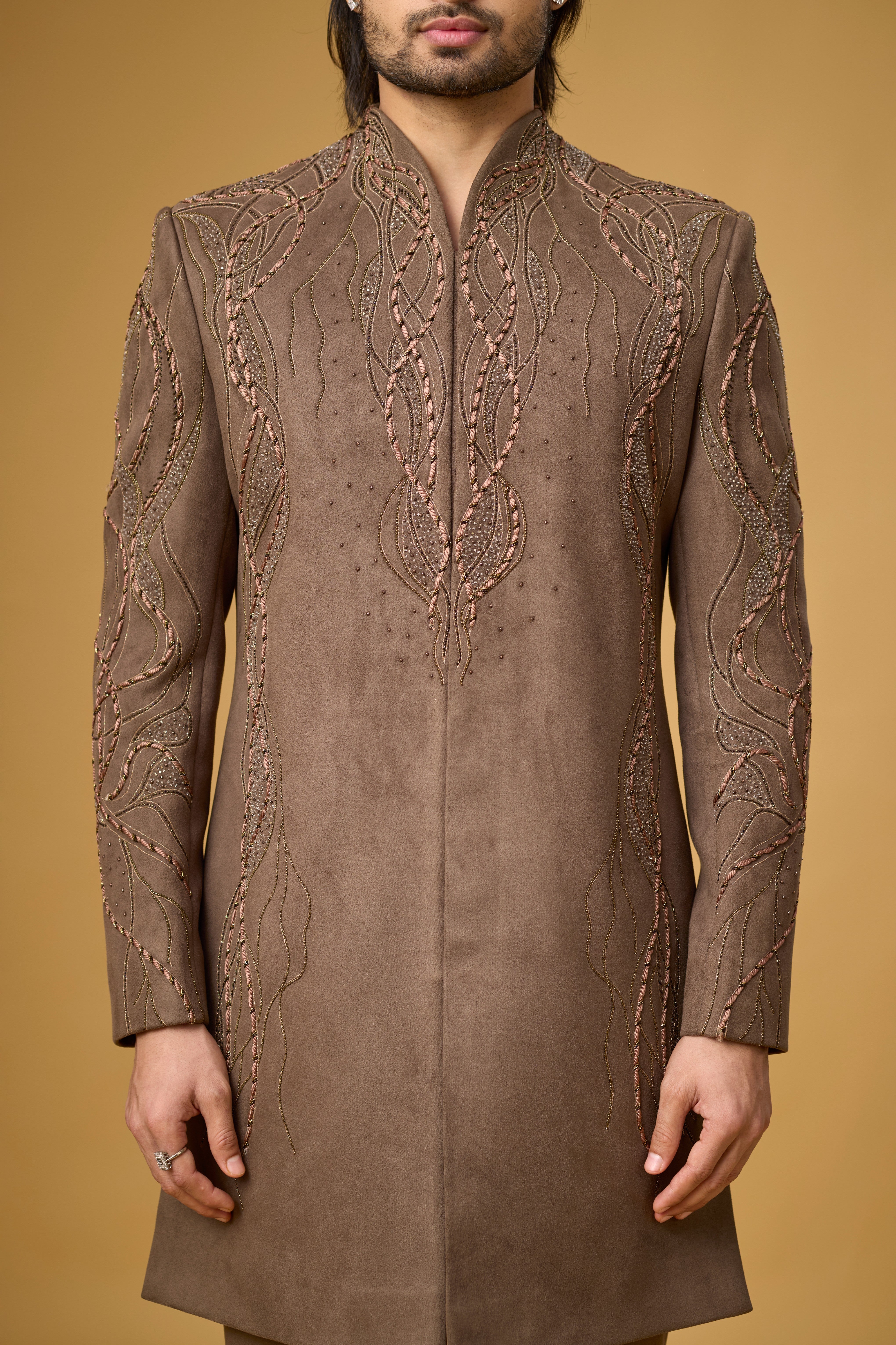 Mocha Royale Threadwork Indo-Western Ensemble