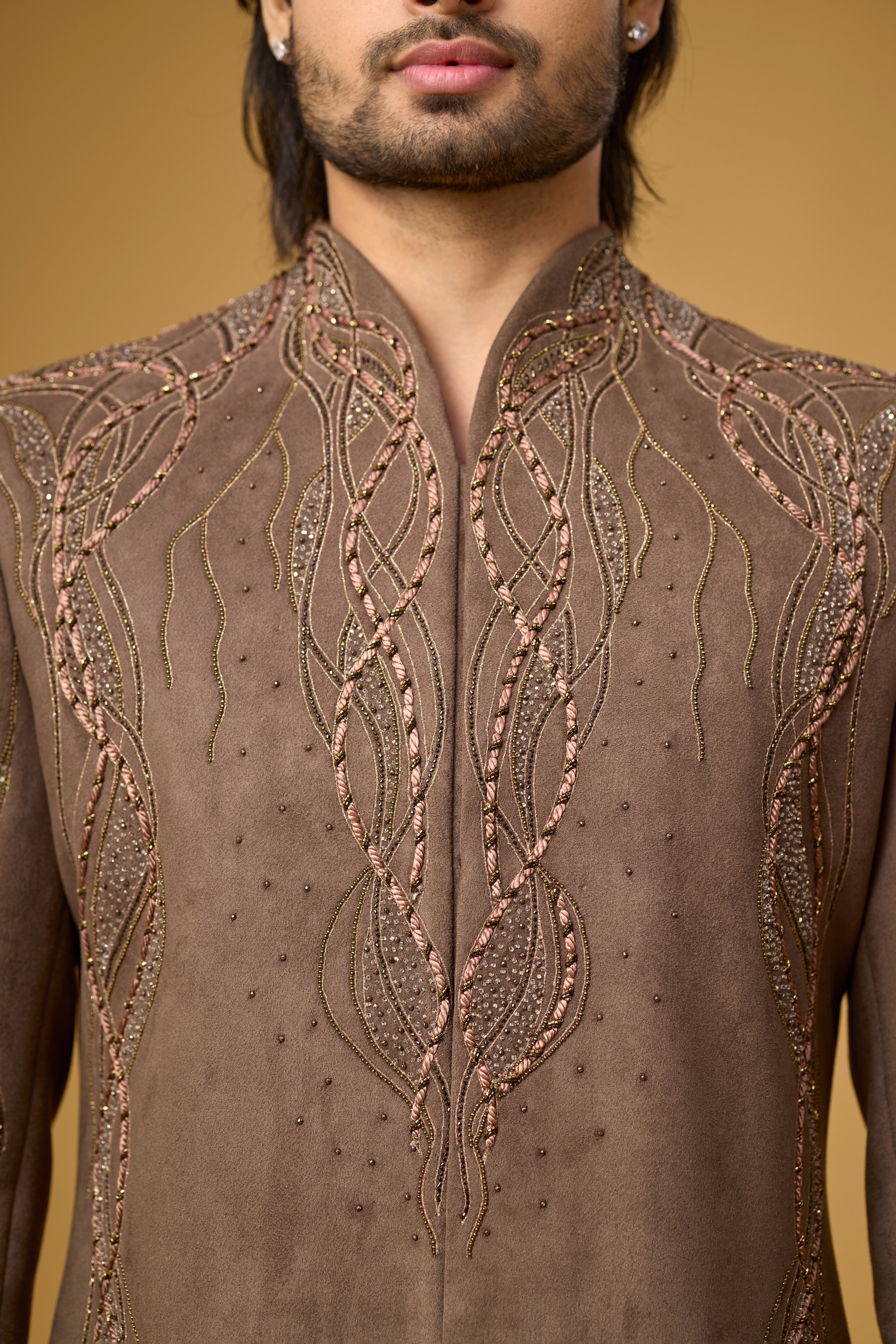 Mocha Royale Threadwork Indo-Western Ensemble