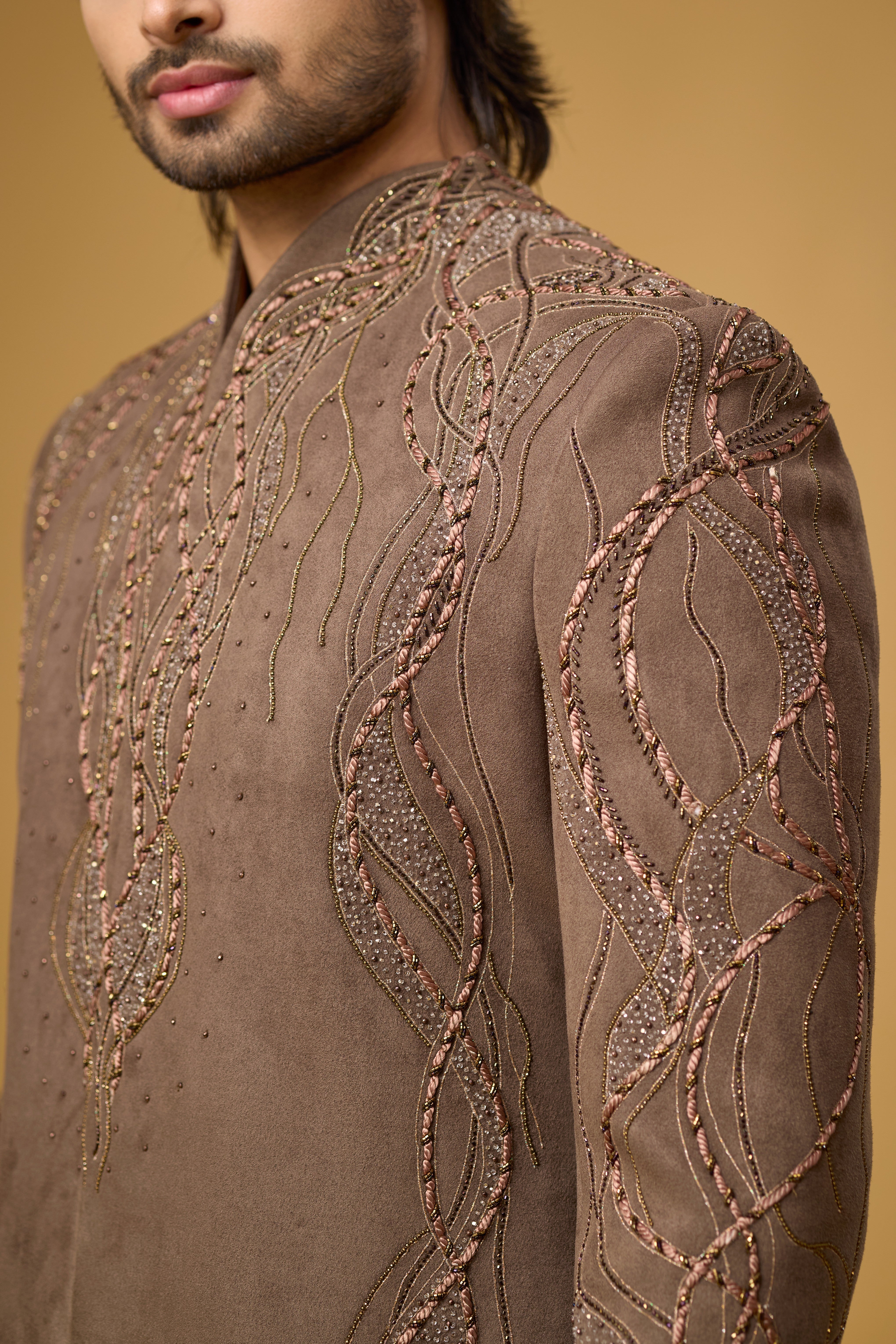 Mocha Royale Threadwork Indo-Western Ensemble
