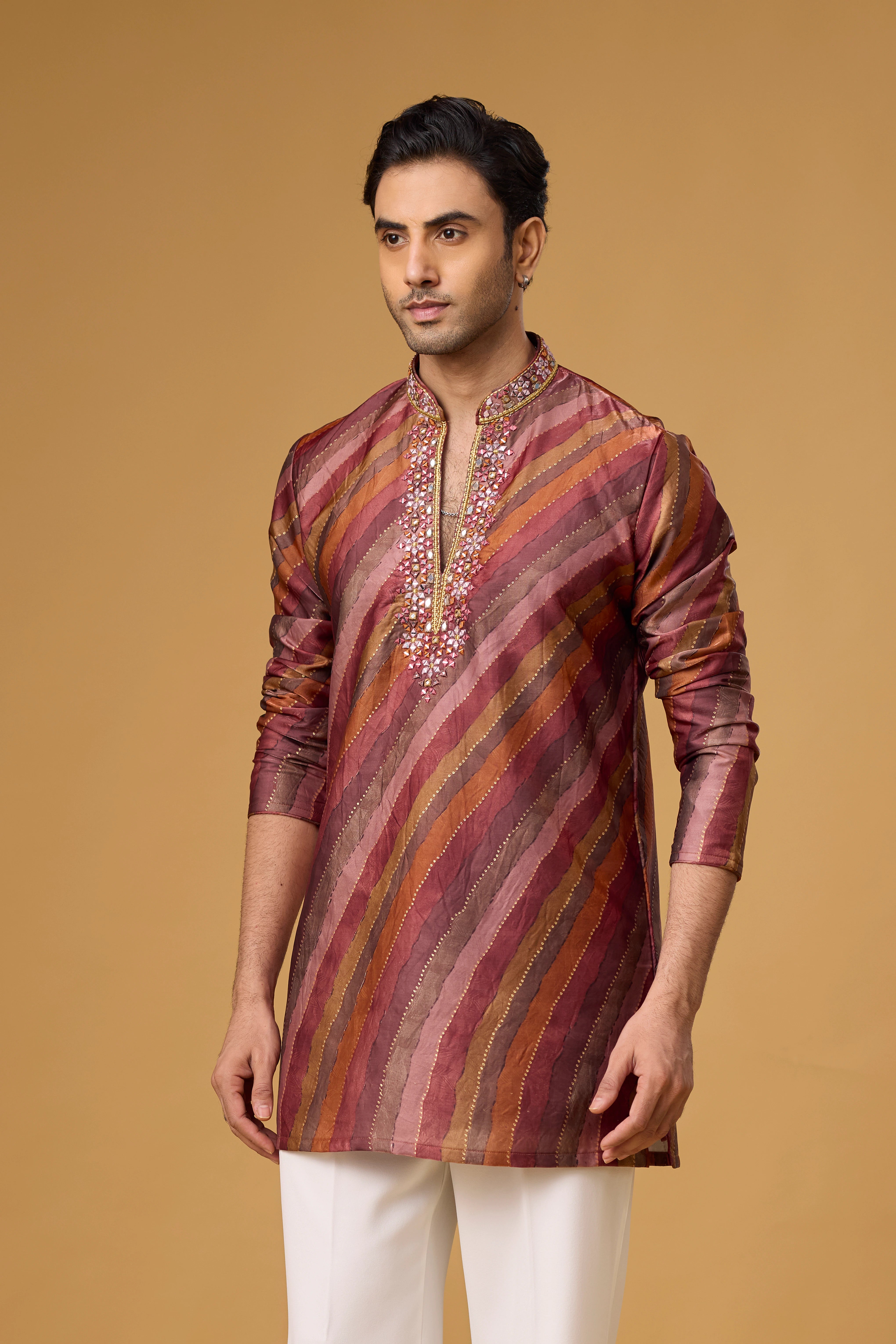 Burgundy Copper Striped Heritage Kurta Set