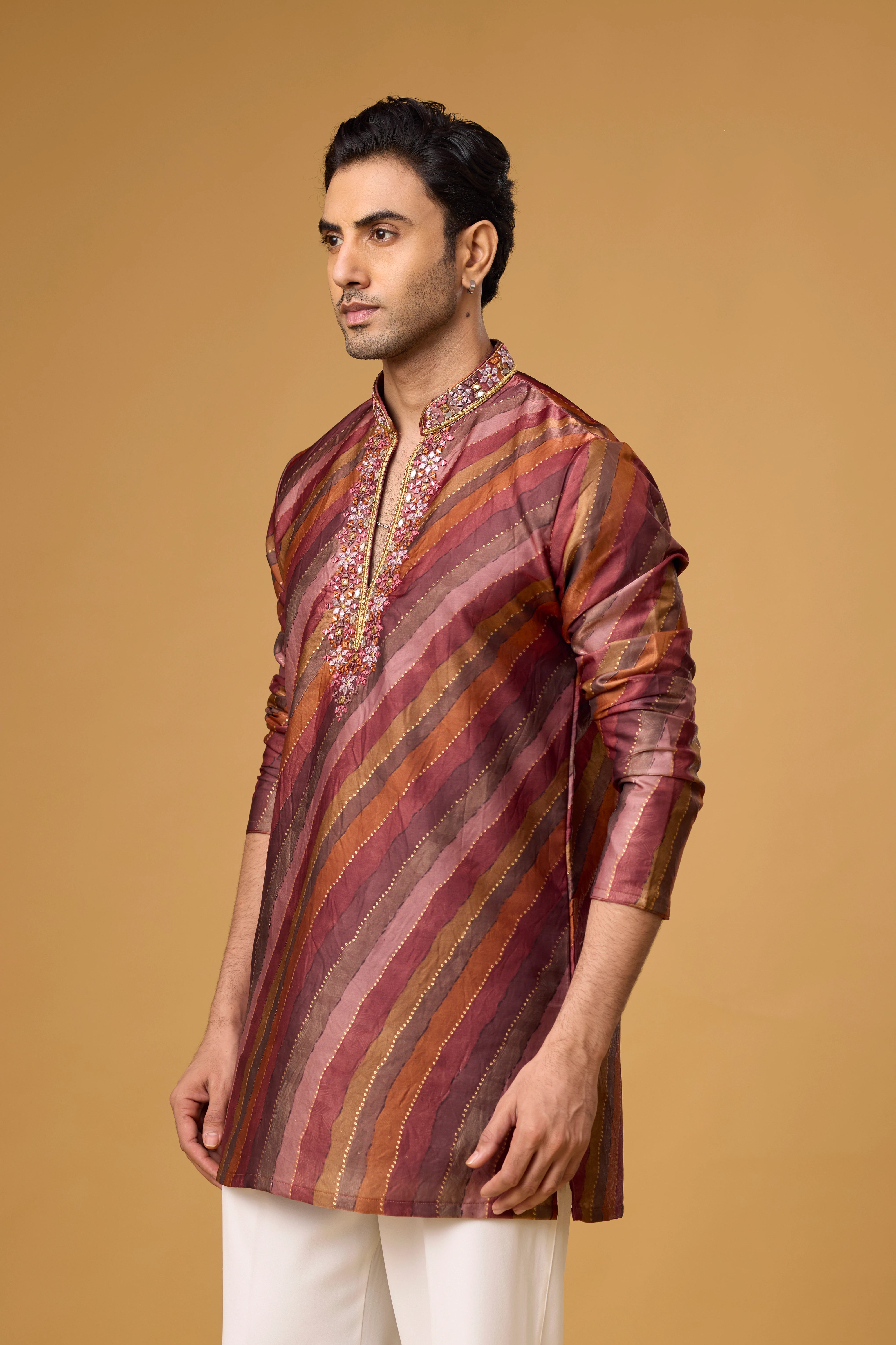 Burgundy Copper Striped Heritage Kurta Set