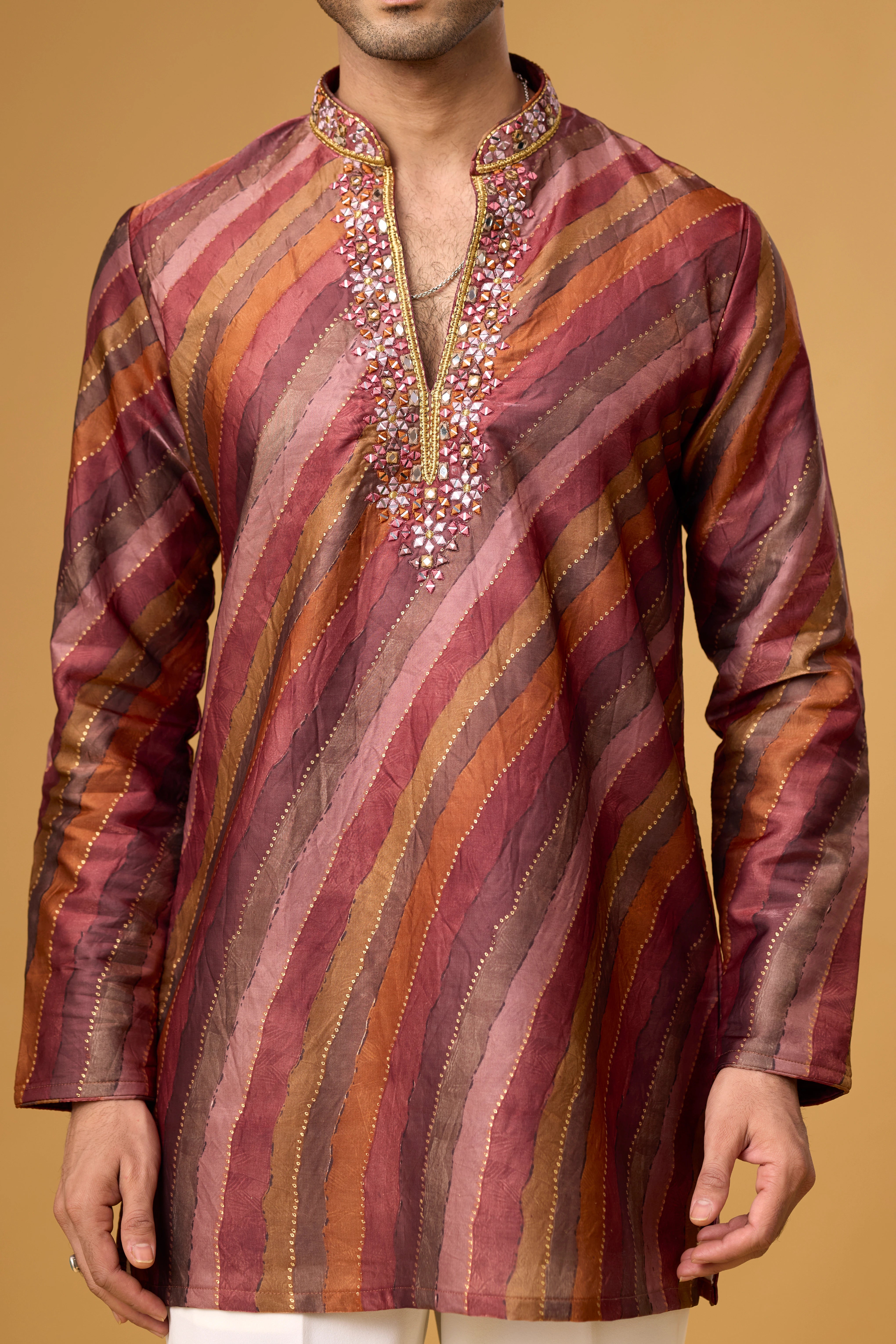 Burgundy Copper Striped Heritage Kurta Set