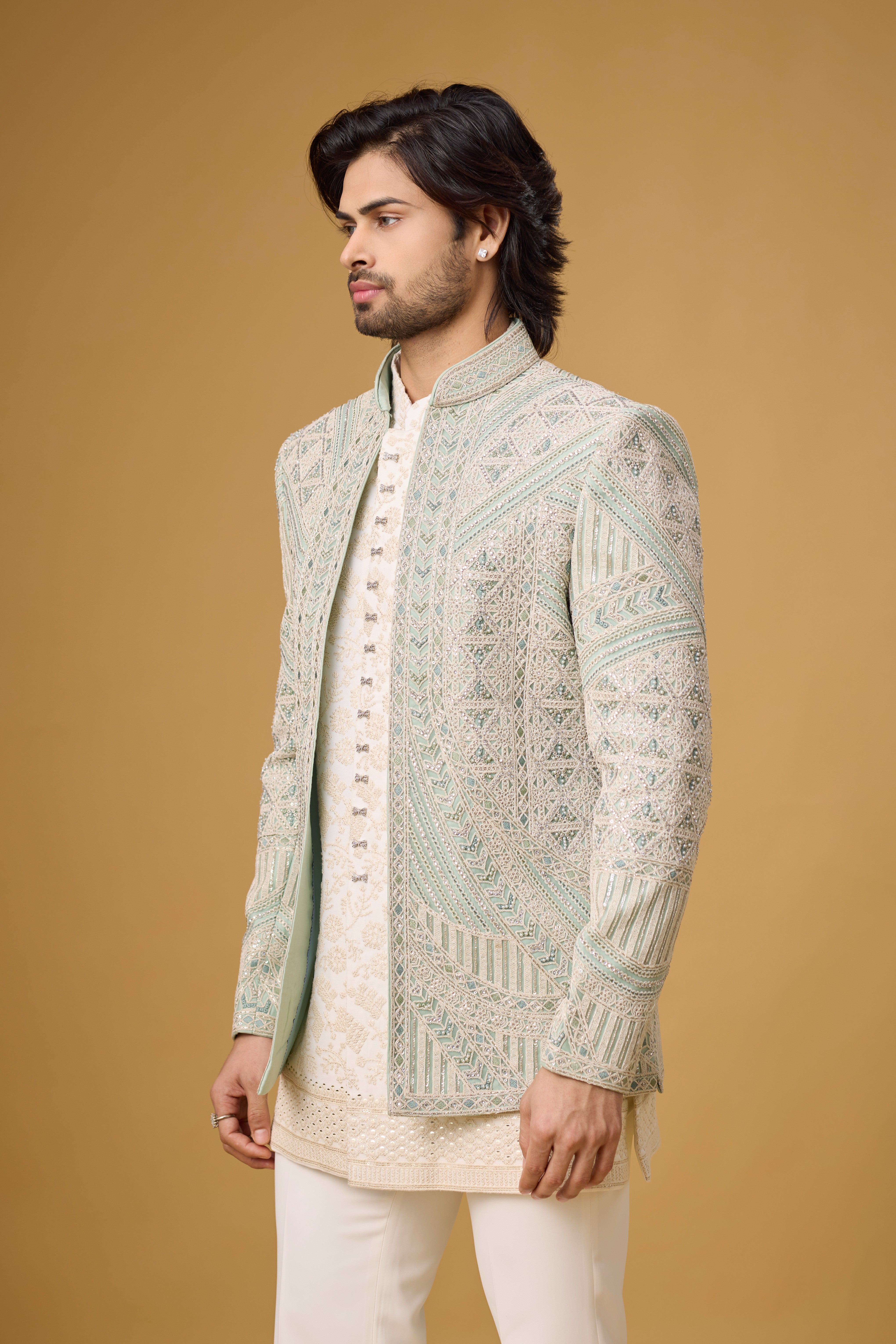Ivory Royale Geometric Embroidered Indo-Western Ensemble