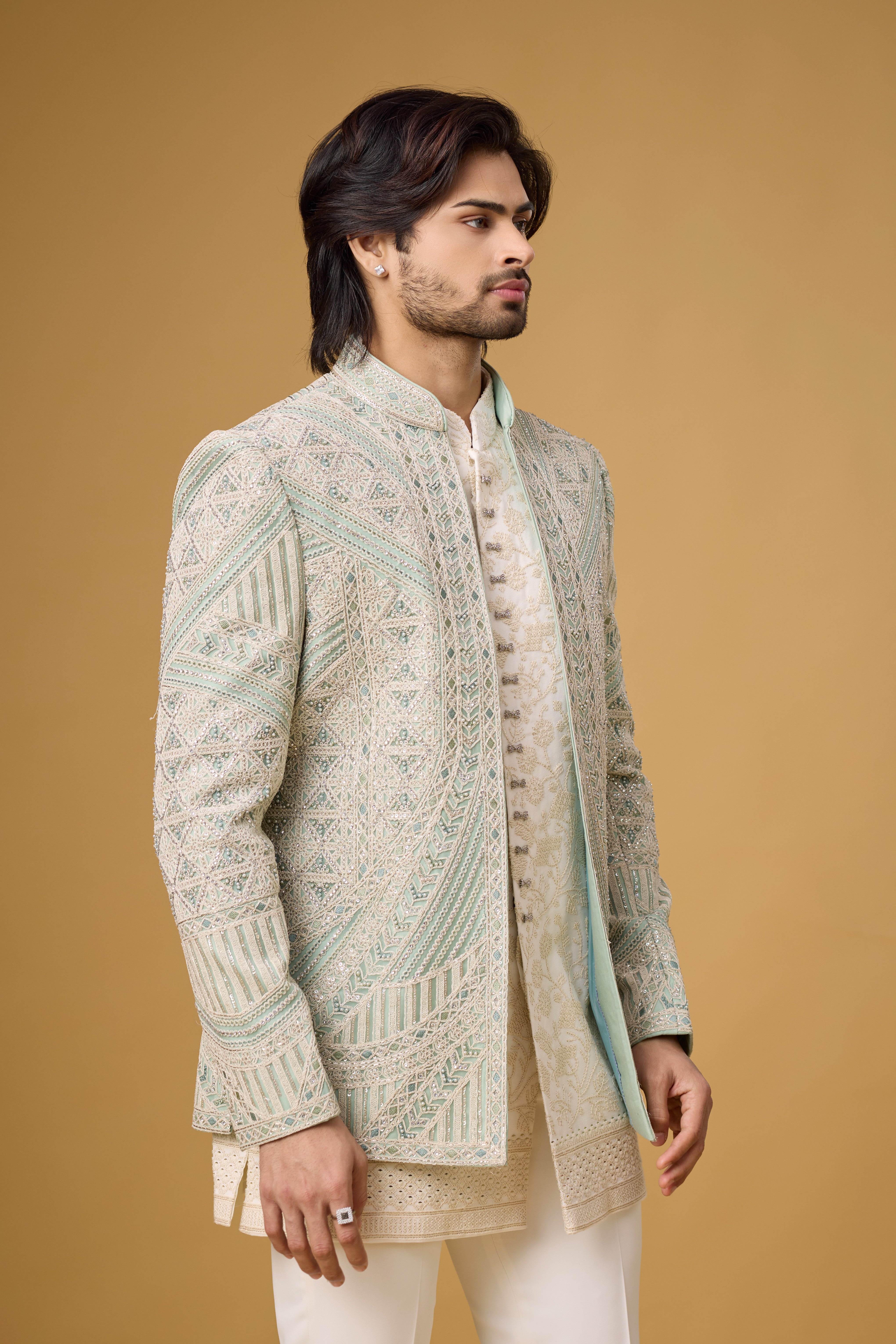 Ivory Royale Geometric Embroidered Indo-Western Ensemble