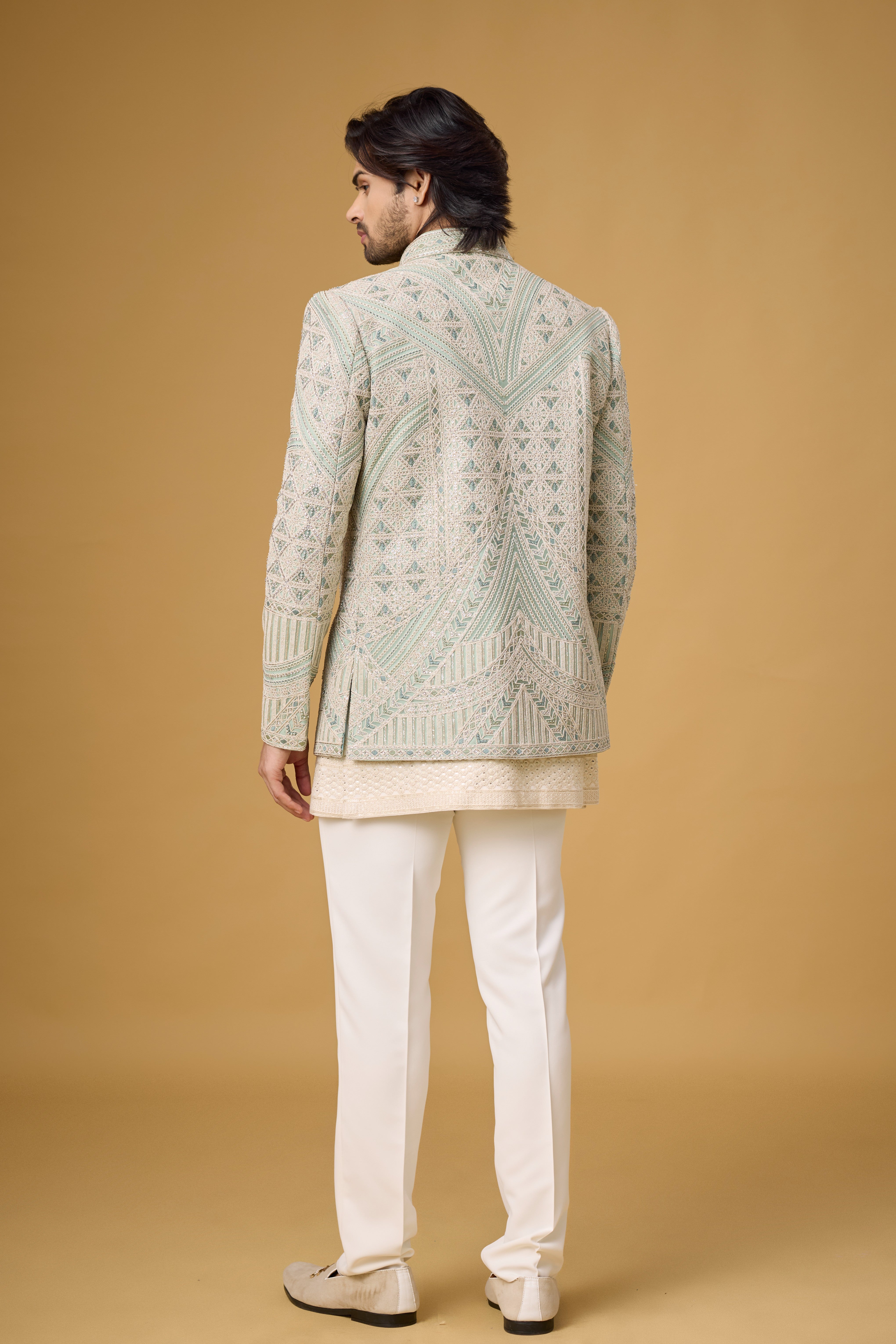 Ivory Royale Geometric Embroidered Indo-Western Ensemble