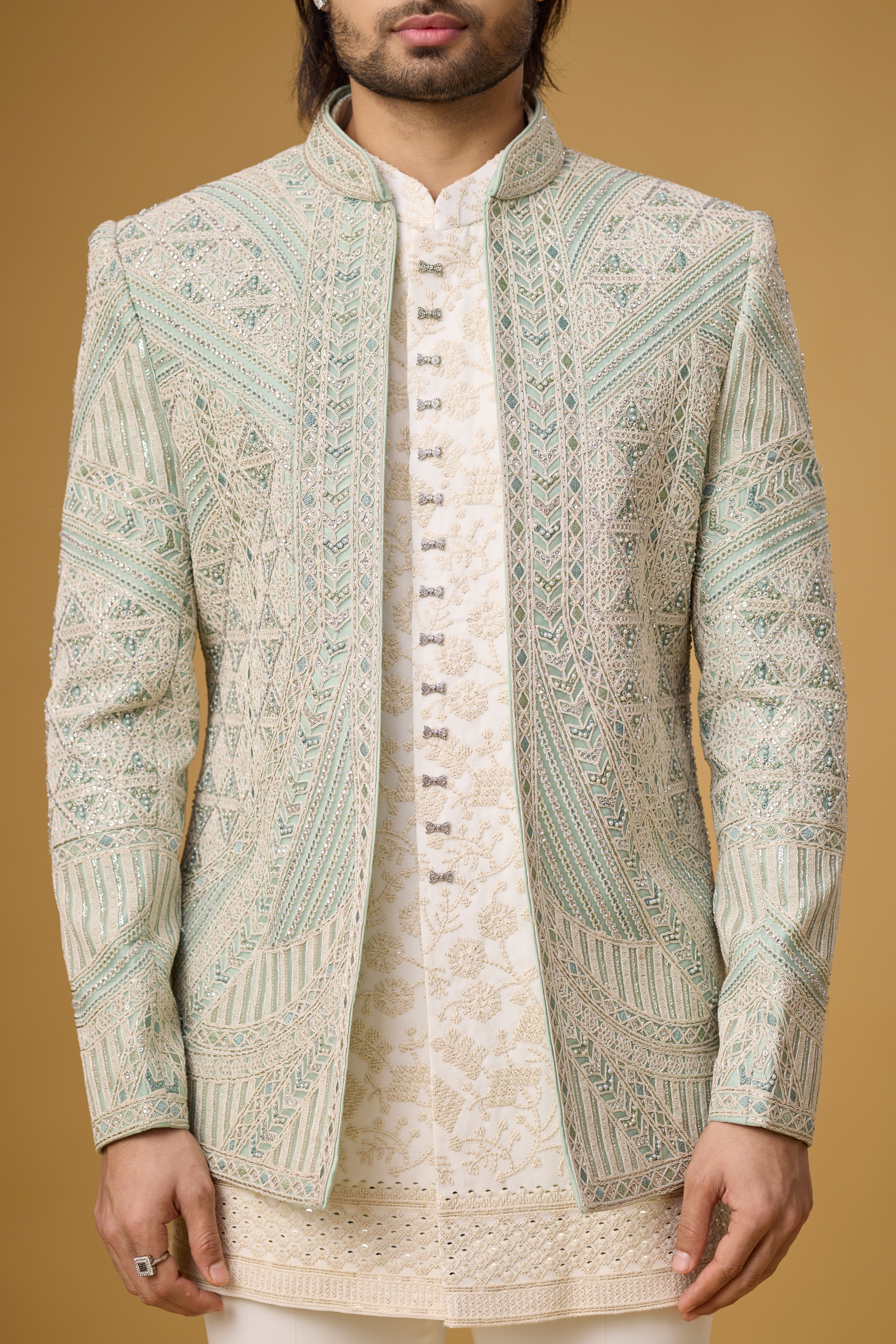 Ivory Royale Geometric Embroidered Indo-Western Ensemble