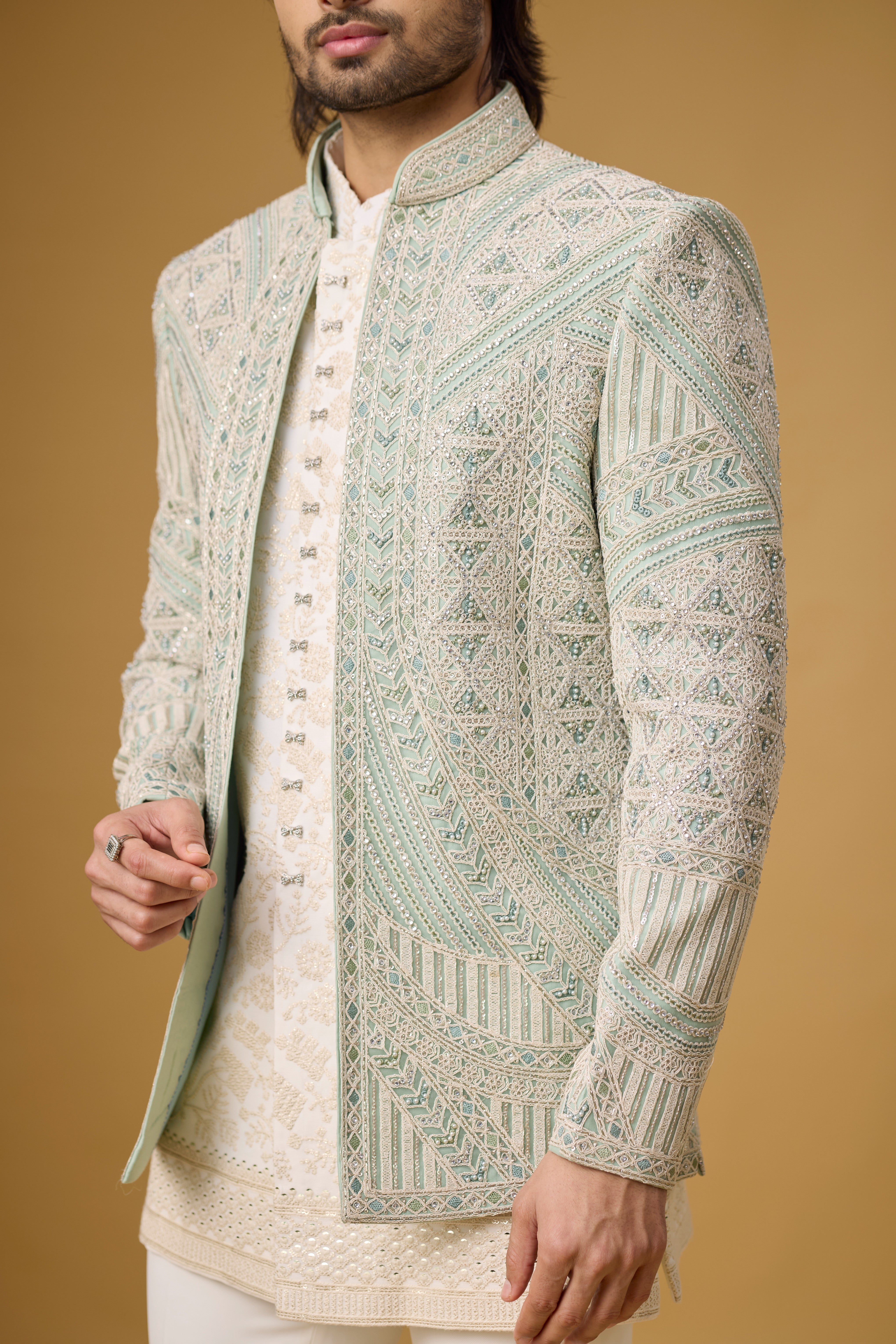 Ivory Royale Geometric Embroidered Indo-Western Ensemble