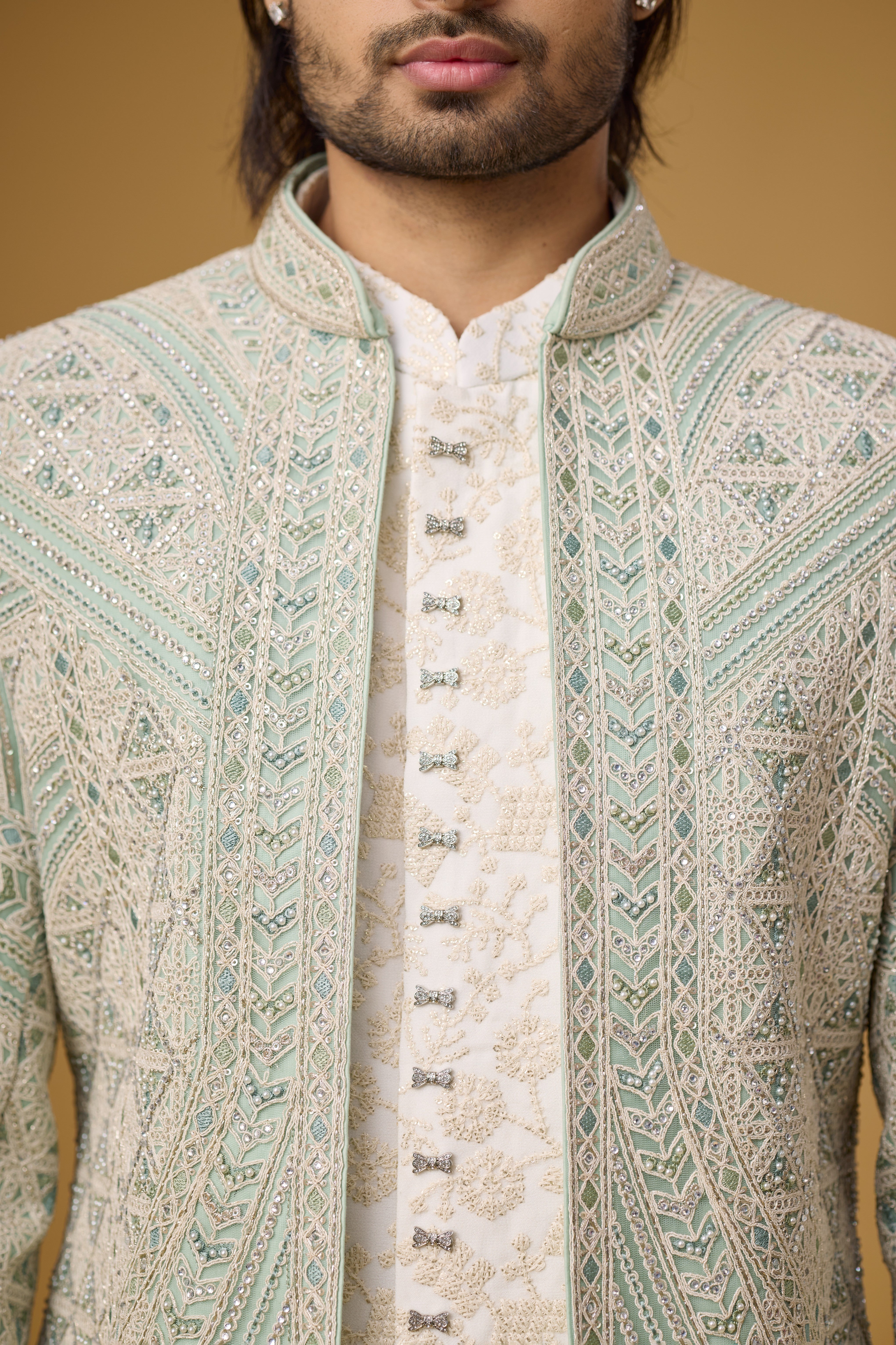 Ivory Royale Geometric Embroidered Indo-Western Ensemble