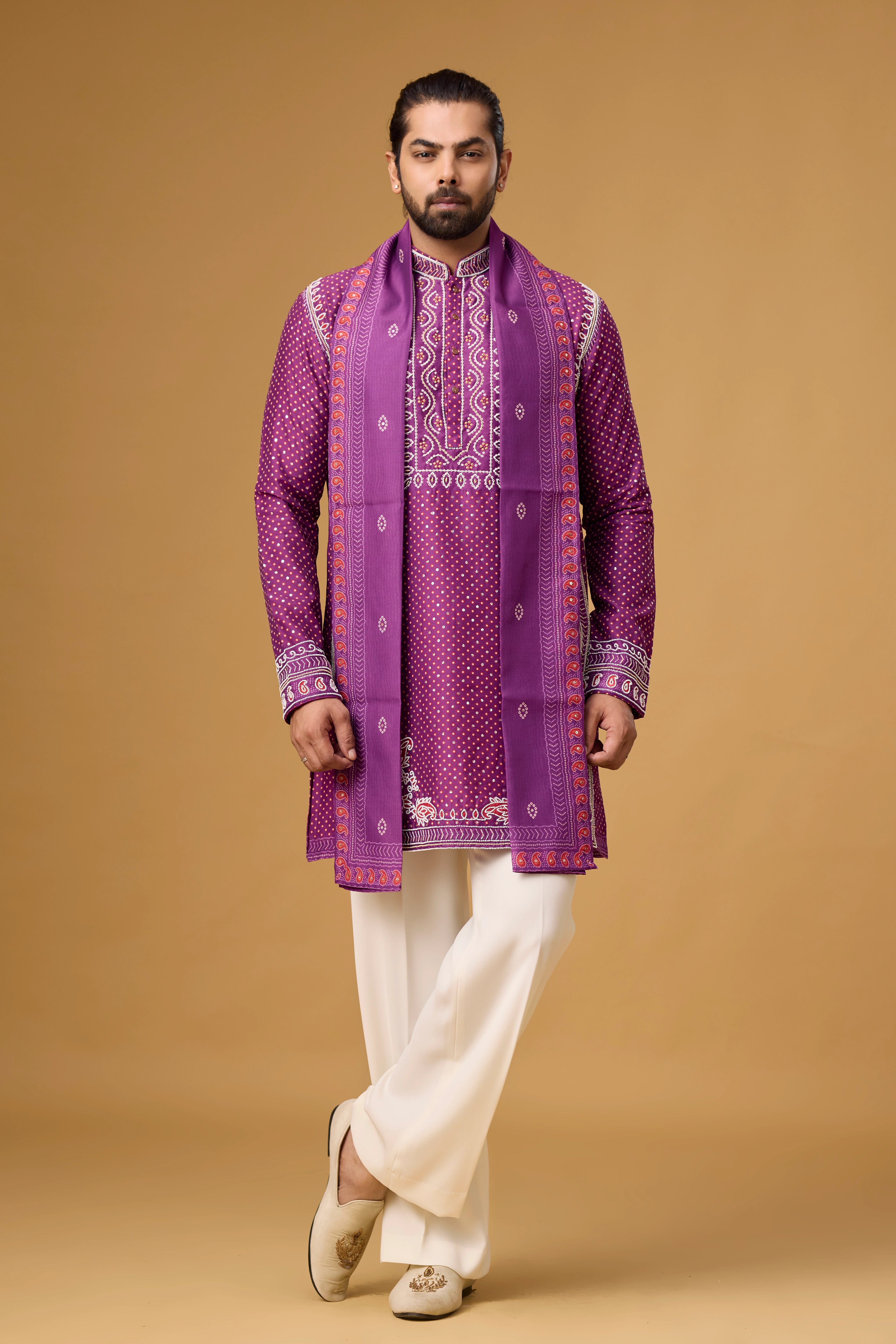 Royal Plum Printed Kurta with Heritage Stole