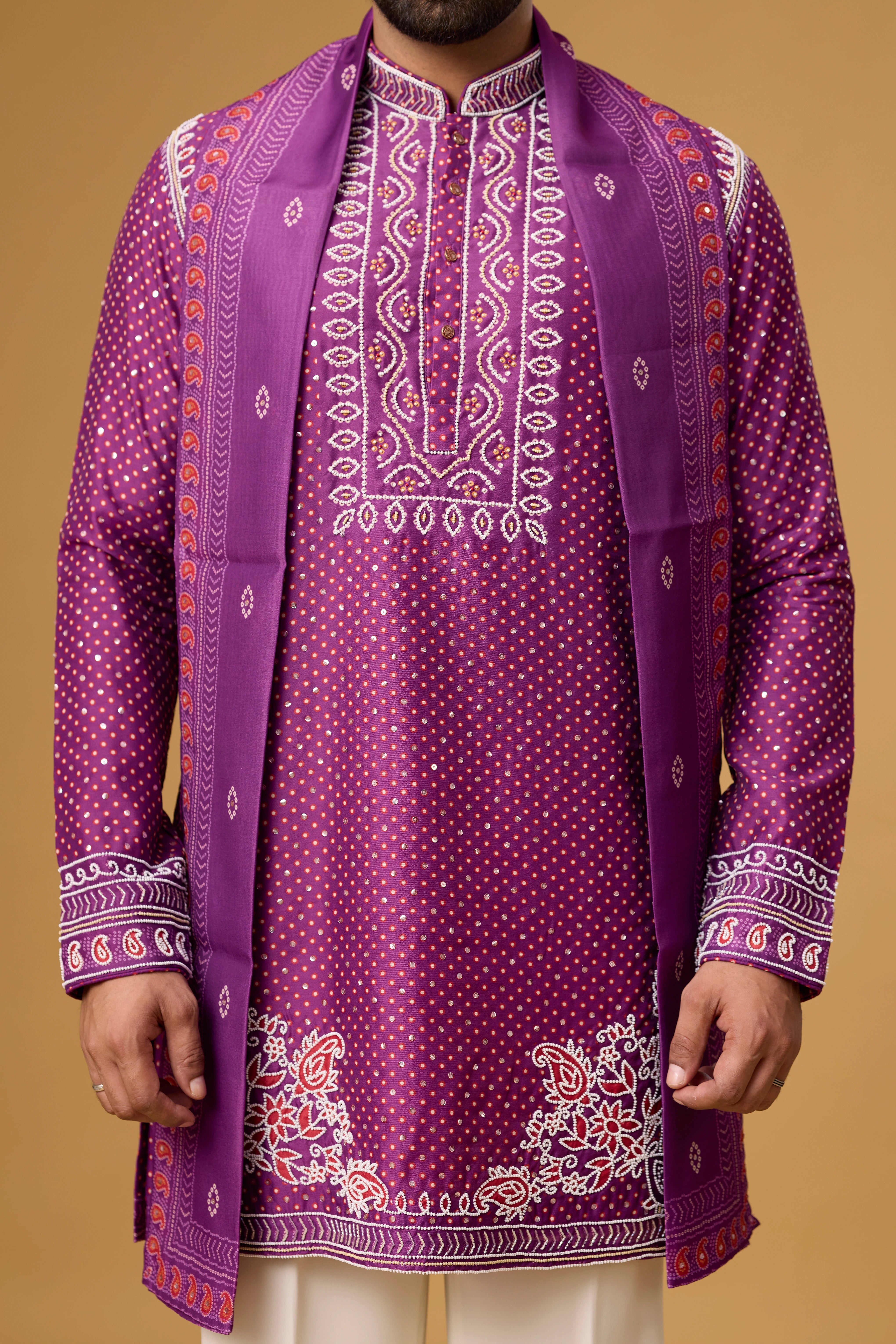 Royal Plum Printed Kurta with Heritage Stole