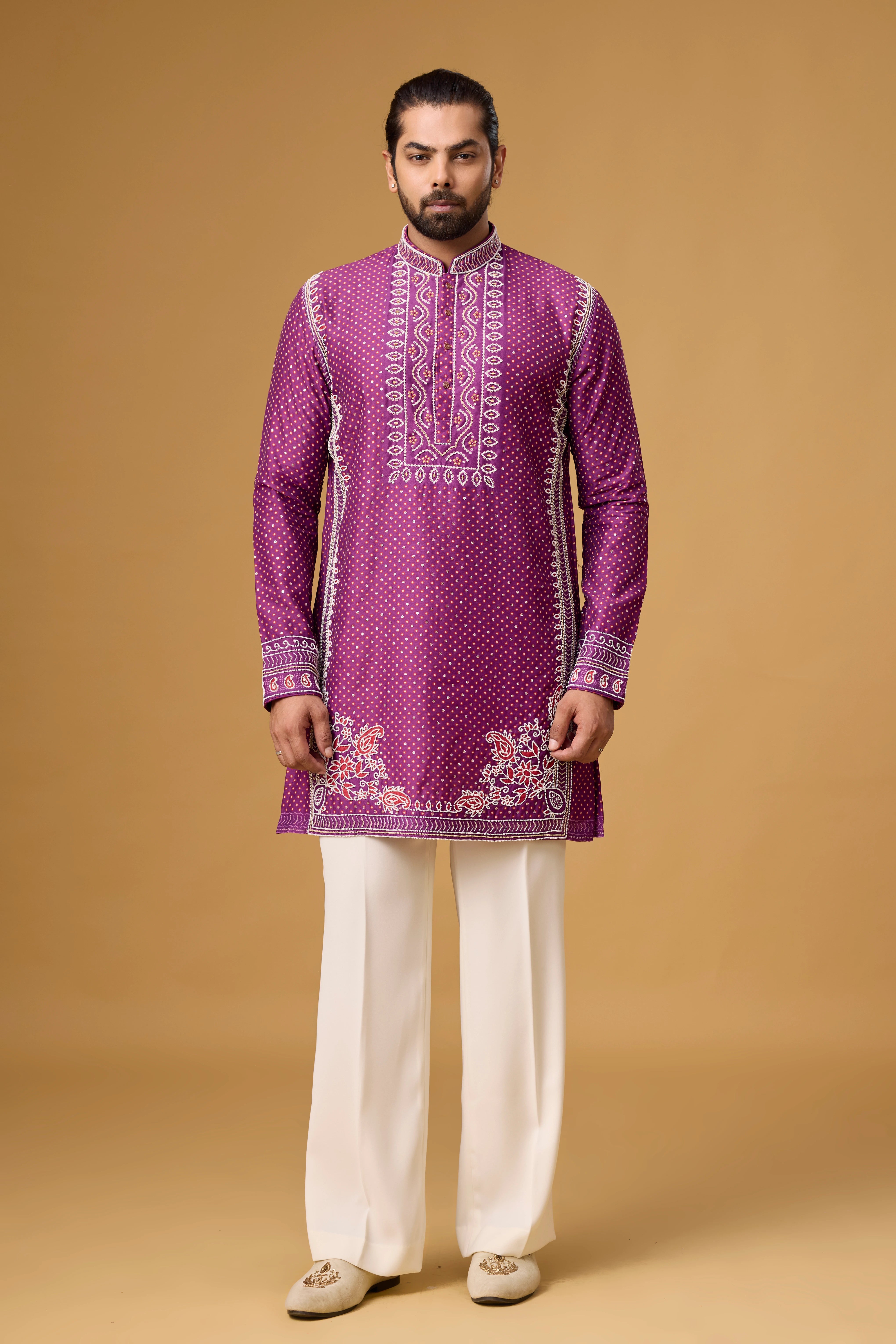 Royal Plum Printed Kurta with Heritage Stole