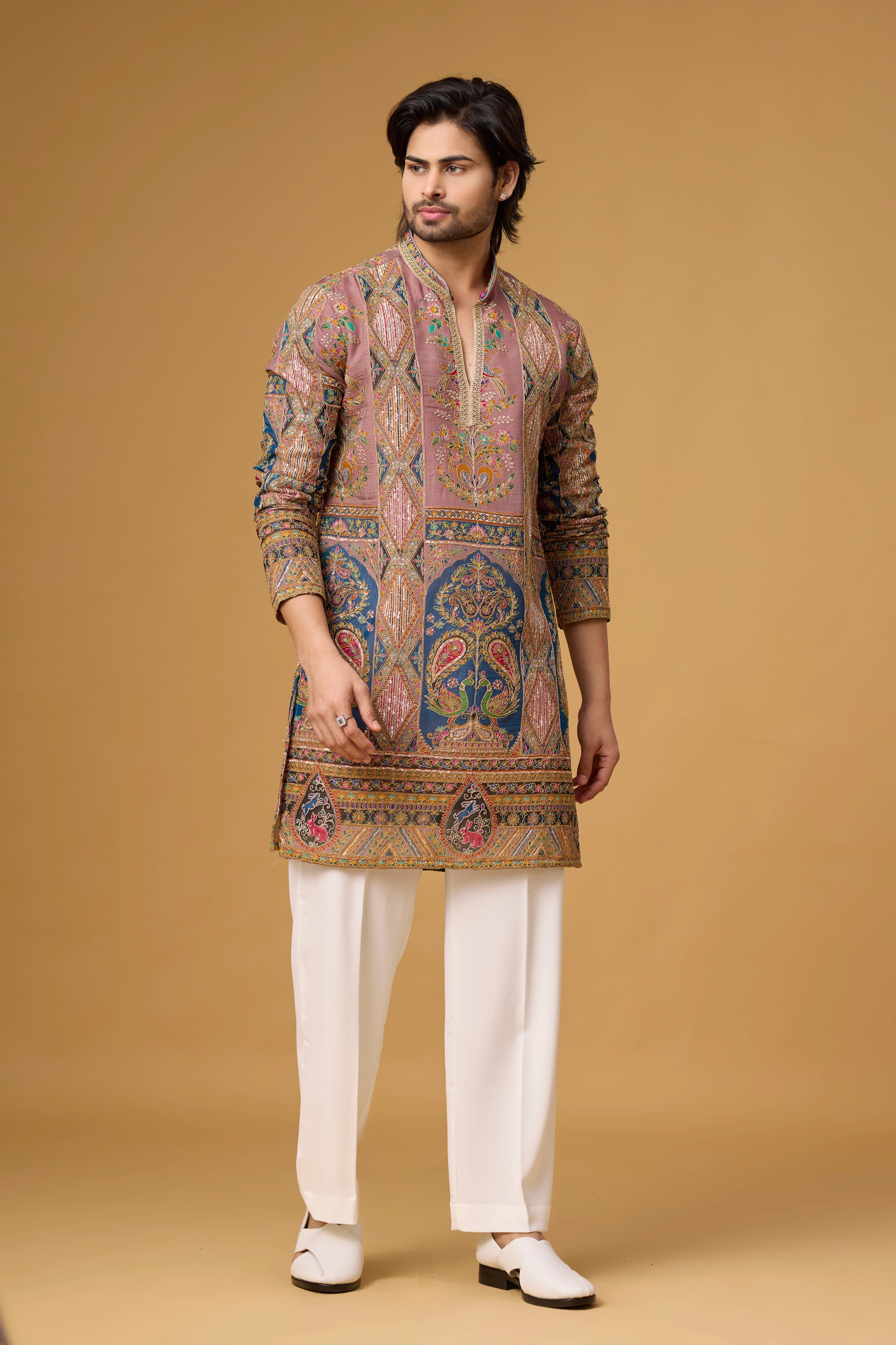 Ornamental All-Over Pattern Kurta for Men – Wedding Wear | Mahavir NX