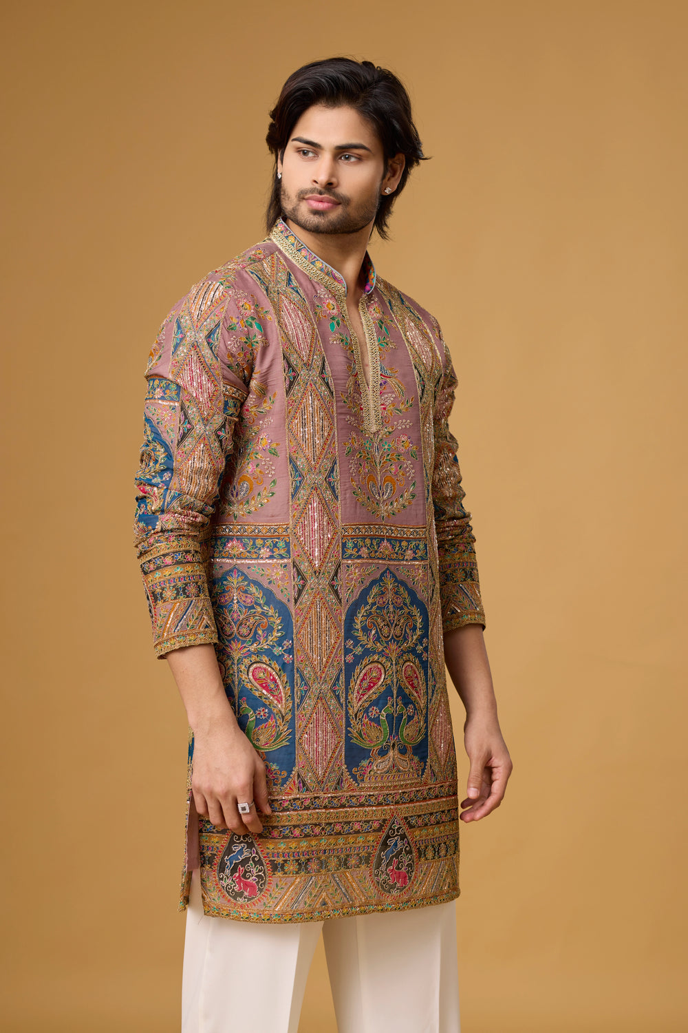 Regal Mauve Paisley Kurta Pajama Set for Men – Front View | Mahavir NX
