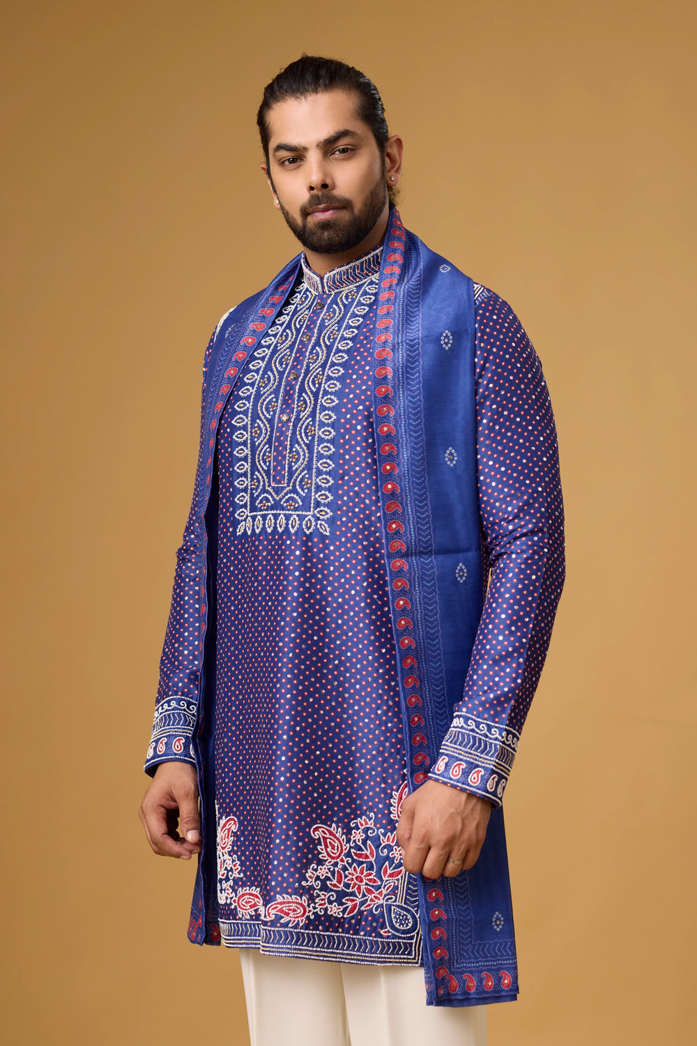 Sapphire Kurta Set with Heritage Stole – Festive Wear | Mahavir NX
