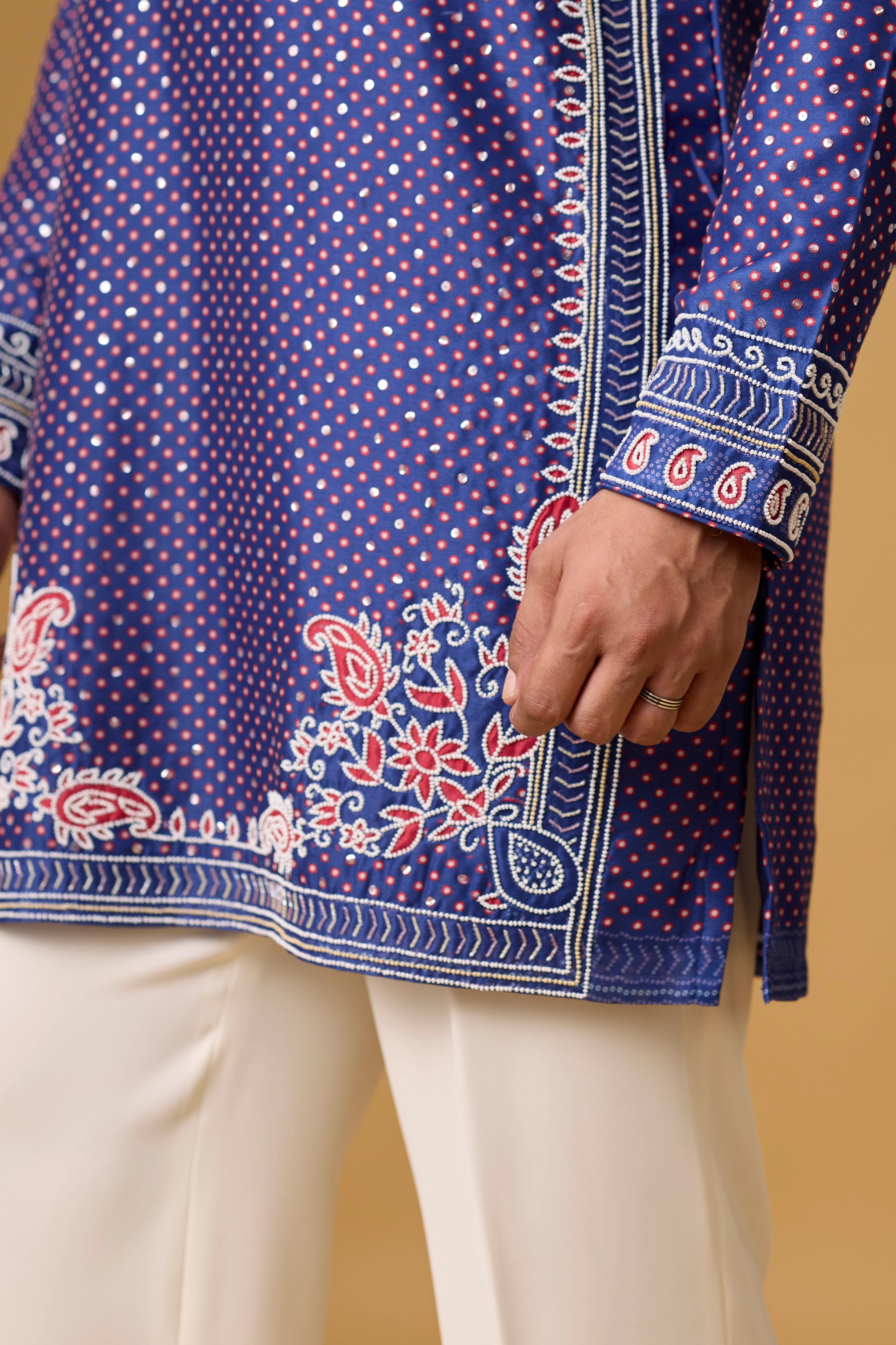 Premium Blue Layered Kurta Set for Men – Full Length View | Mahavir NX