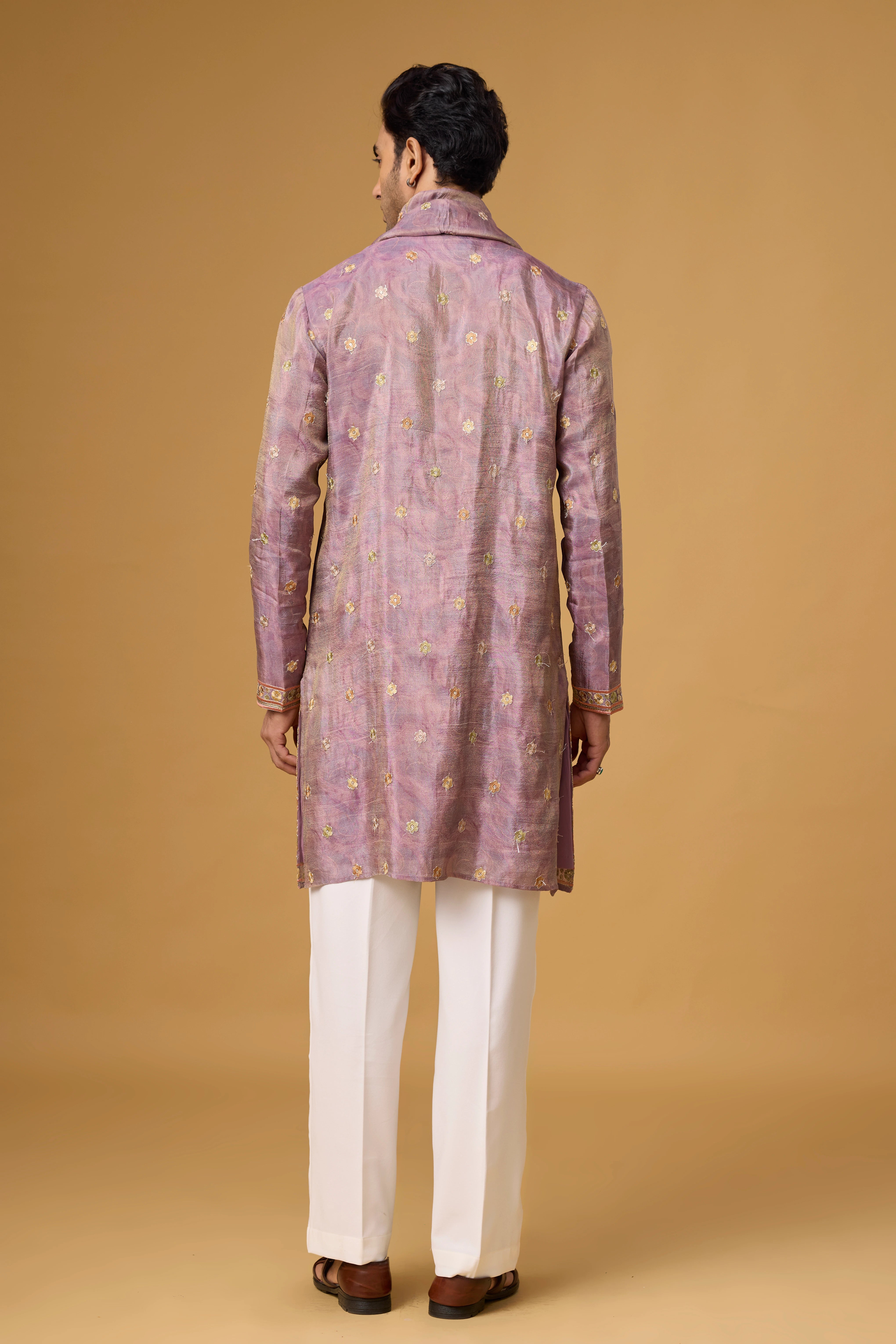 Mauve Regal Floral Embroidered Kurta with Stole
