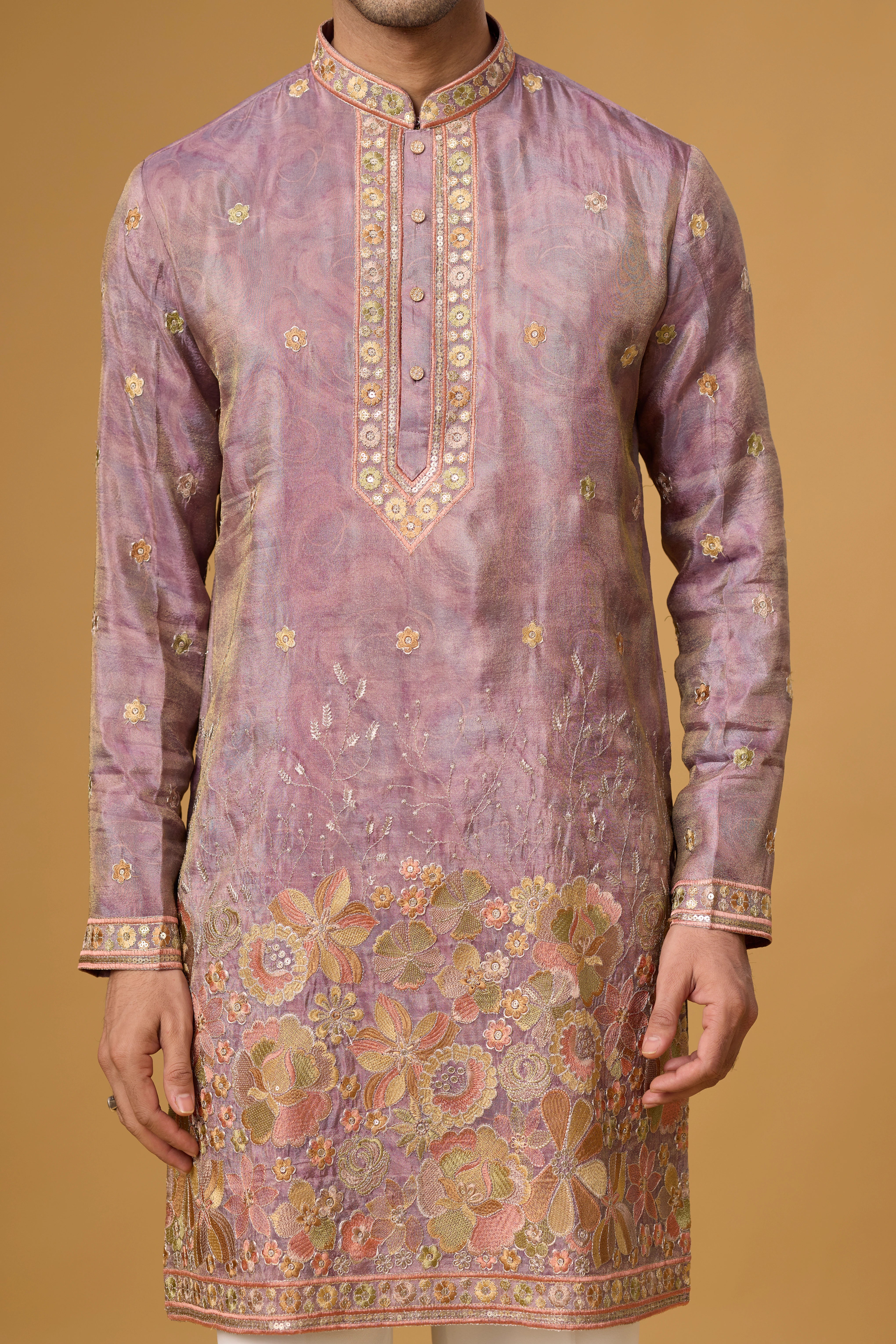 Mauve Regal Floral Embroidered Kurta with Stole