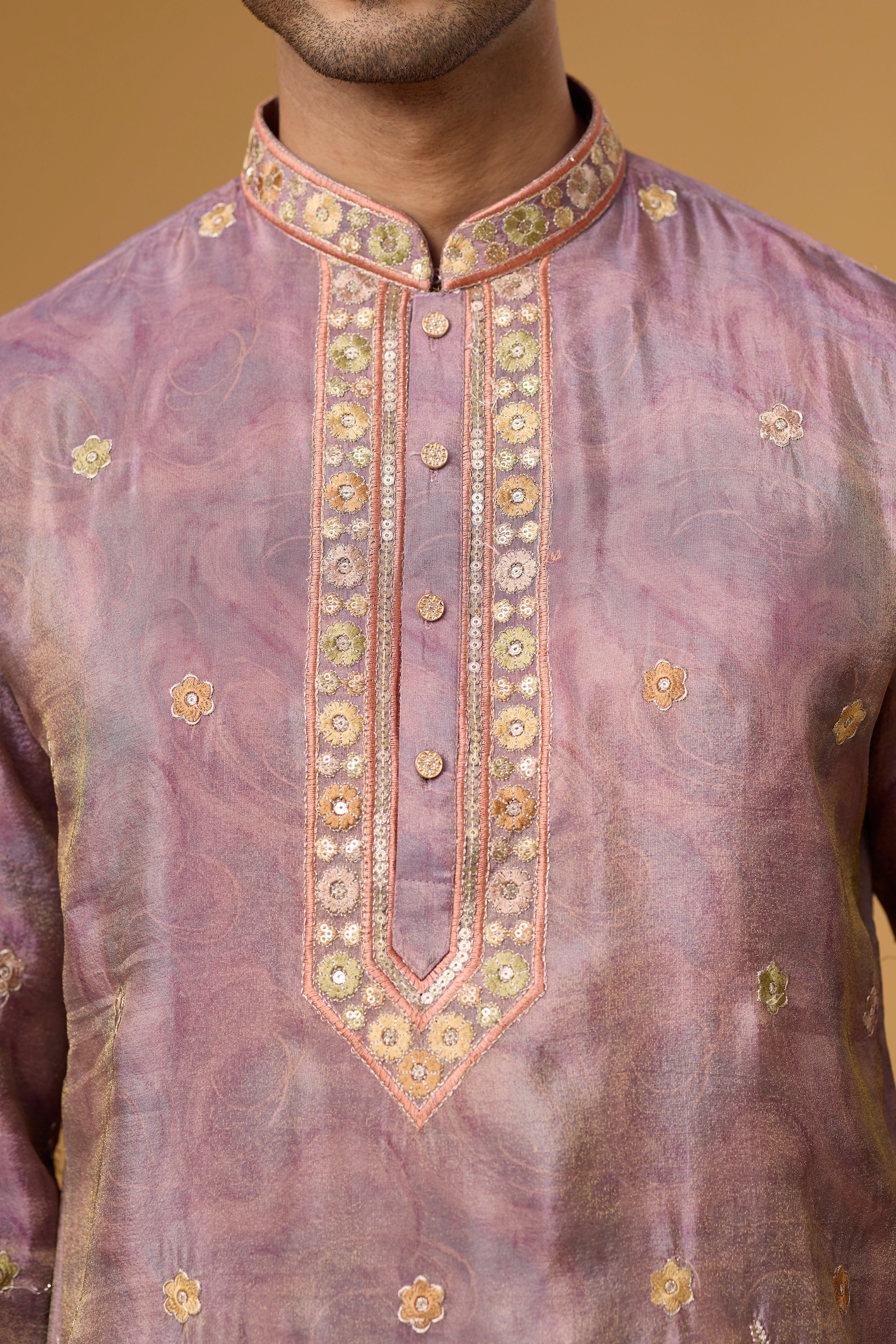 Mauve Regal Floral Embroidered Kurta with Stole