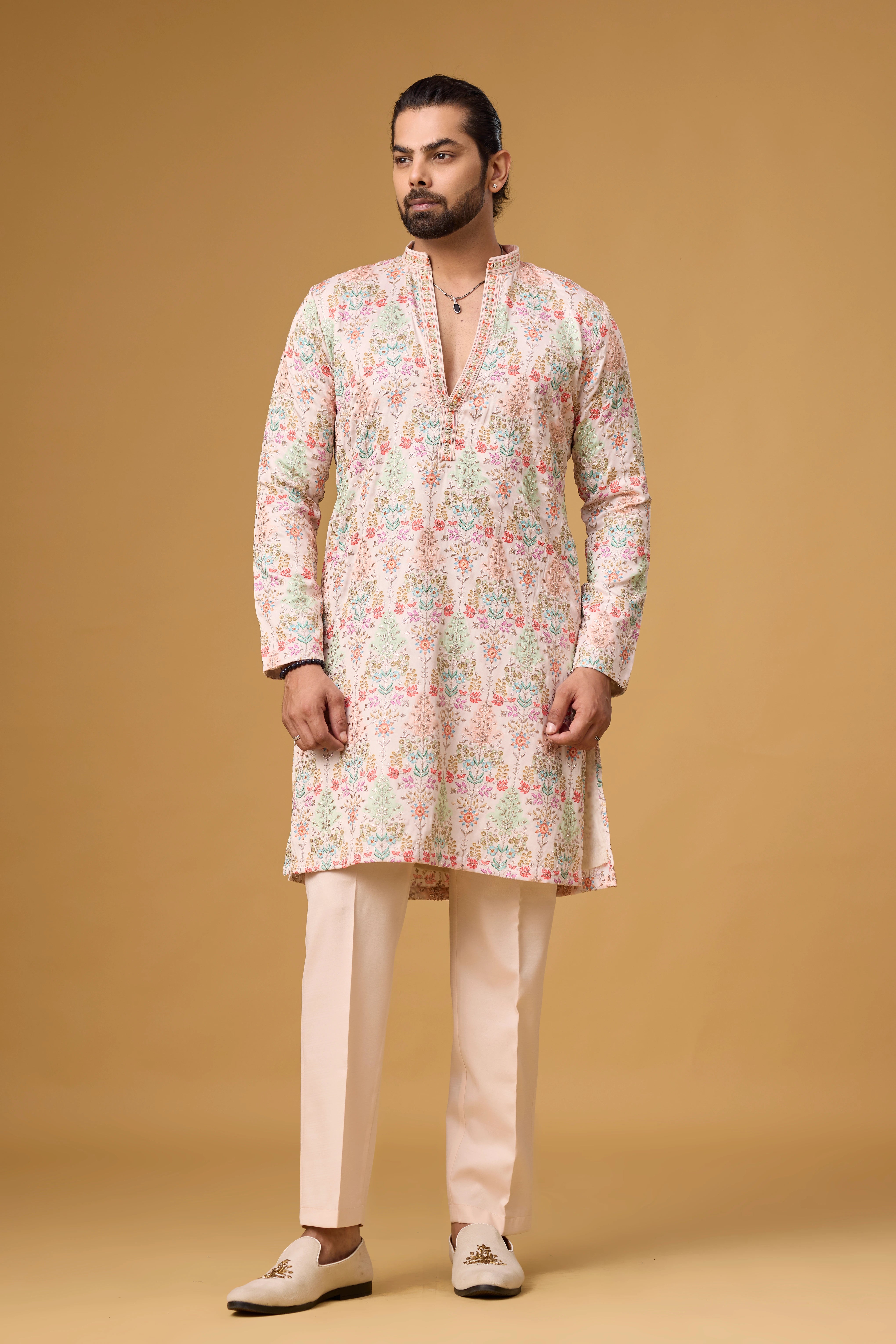 Haldi Dress for Men – Floral Garden Kurta Set | Mahavir NX