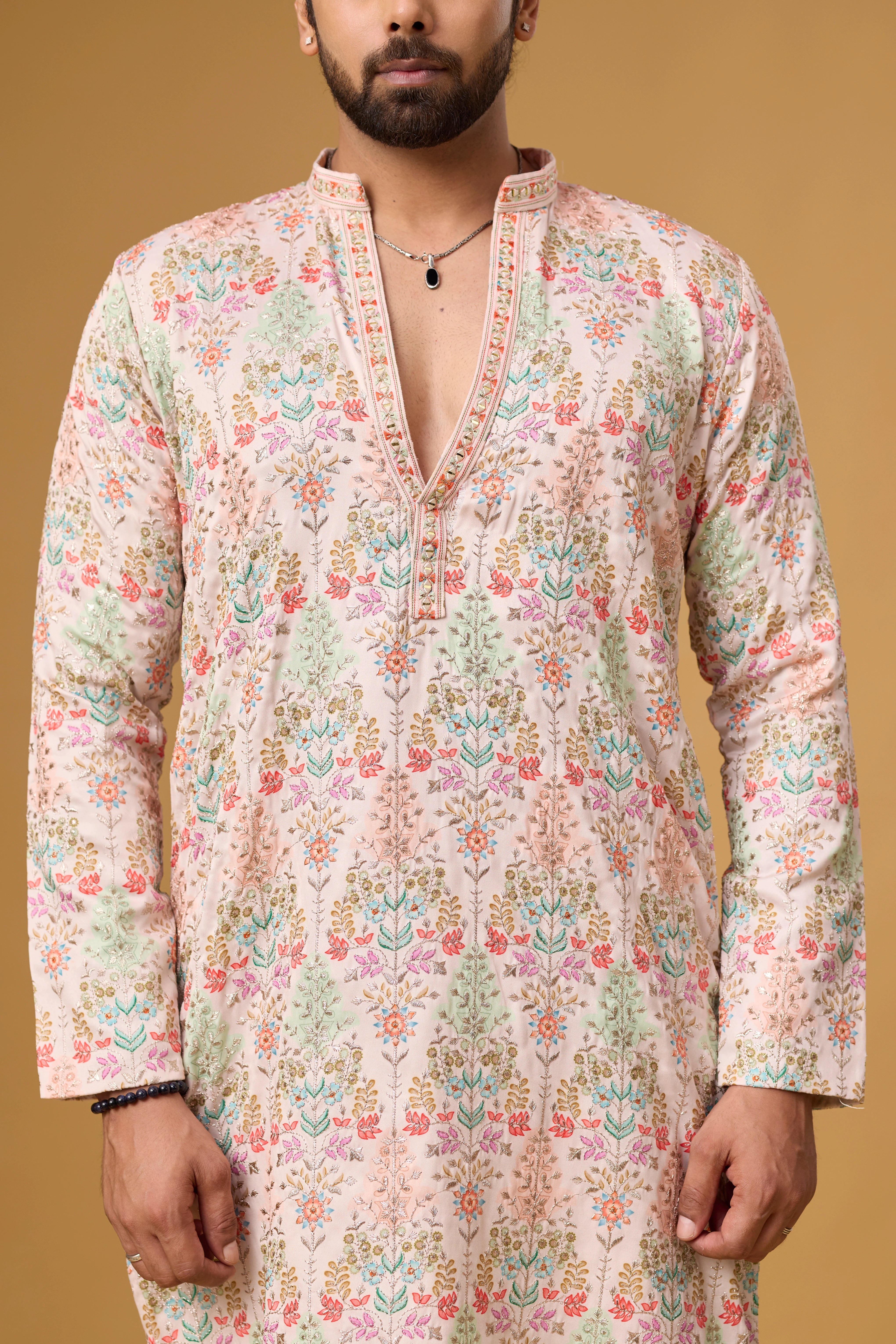 Blush Ivory Ethnic Kurta Set for Men – Side View | Mahavir NX