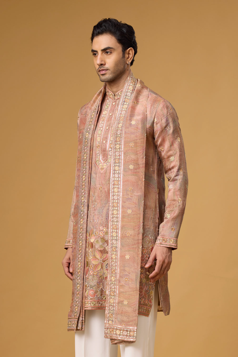 Engagement Dress for Men – Floral Border Kurta Set | Mahavir NX