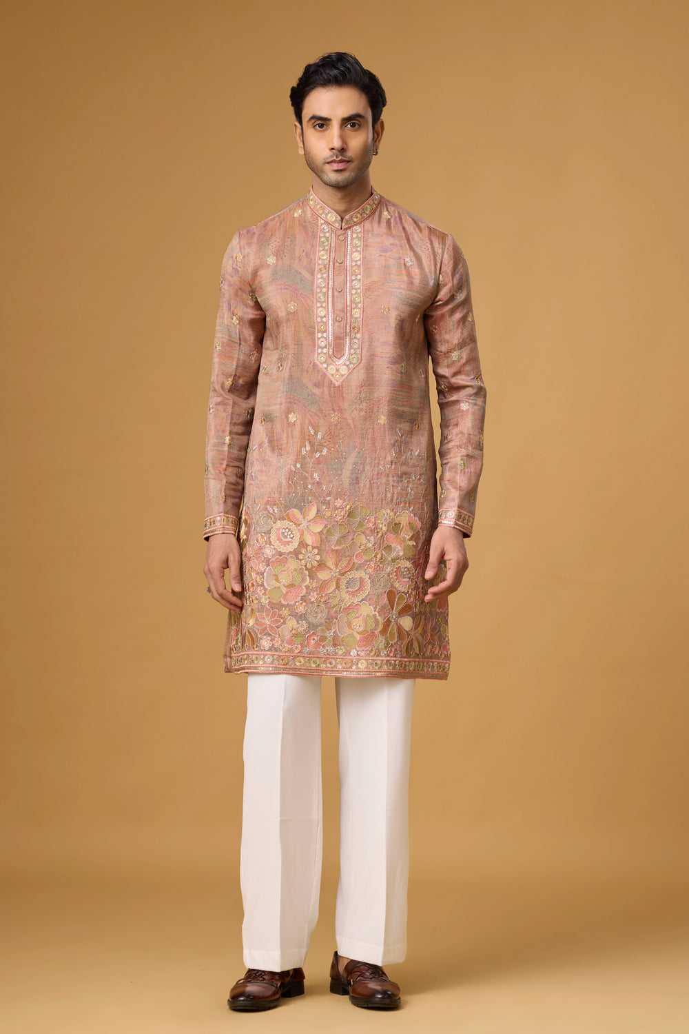 Floral Border Ethnic Kurta for Men – Sangeet & Haldi Wear | Mahavir NX