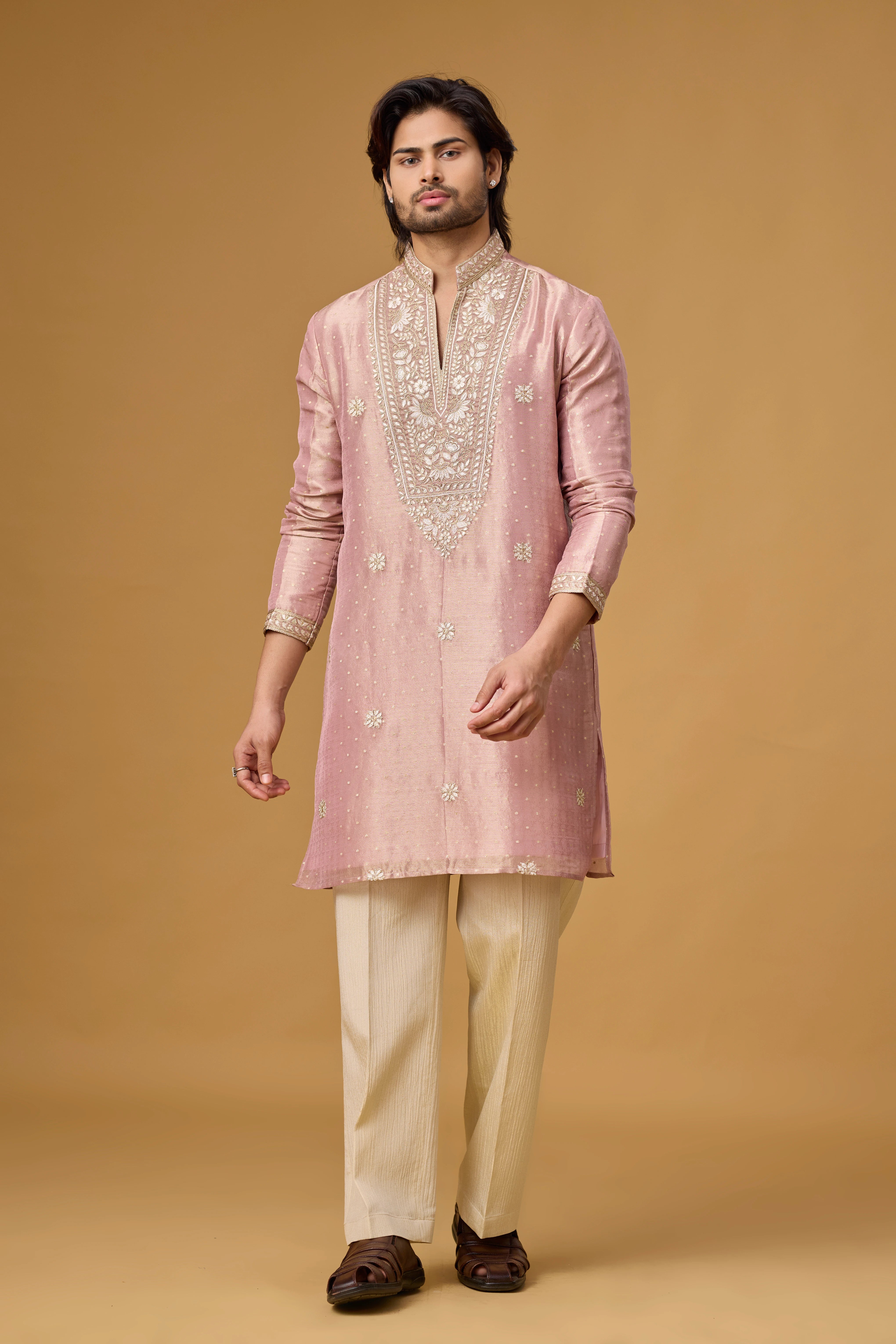 Blush Rose Floral Embroidered Kurta Set