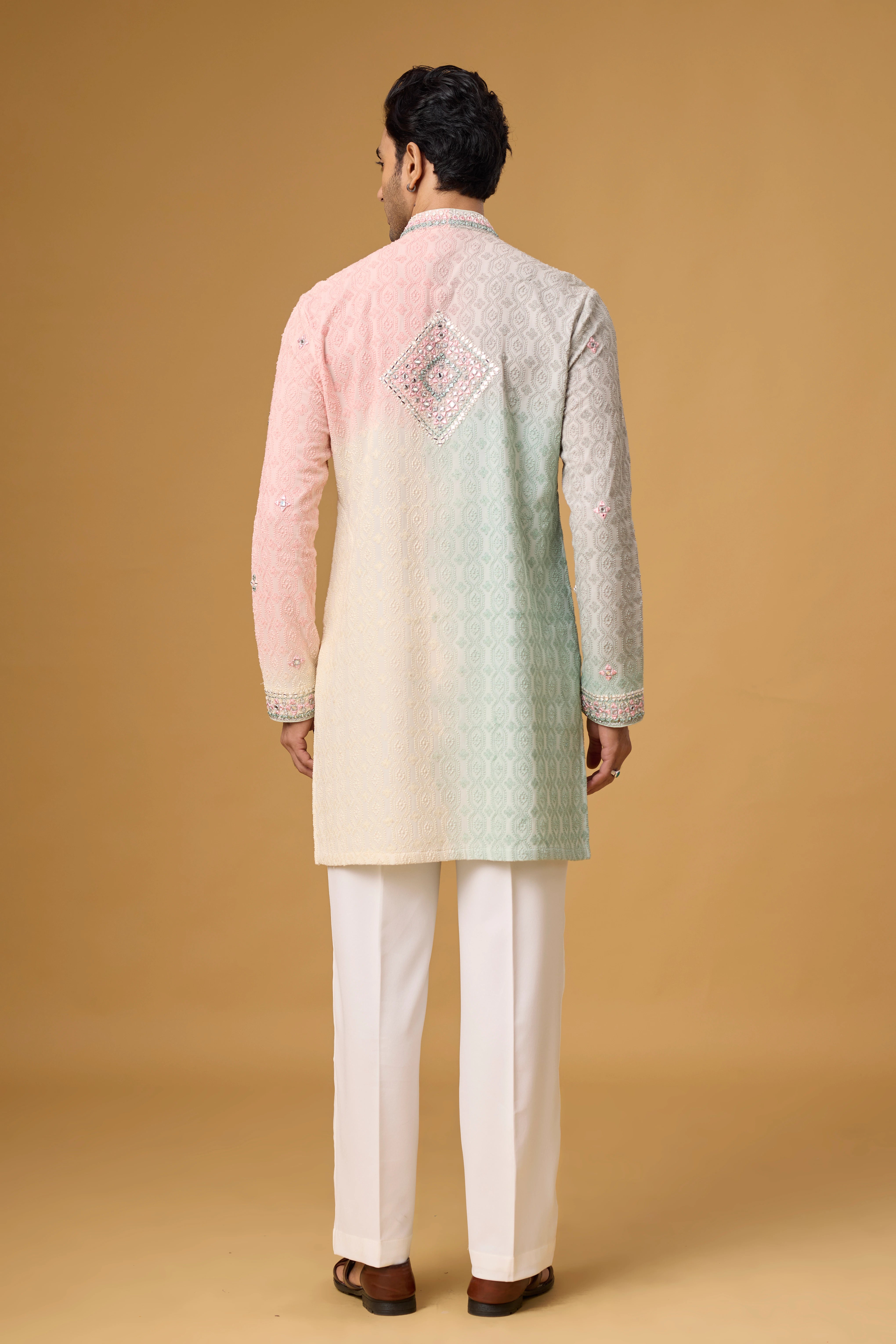 Cream Tonal Diamond Kurta Pajama Set for Men – Front View | Mahavir NX