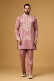 Dusty Rose Heritage Floral Embroidered Kurta Set for Men | Mahavir NX