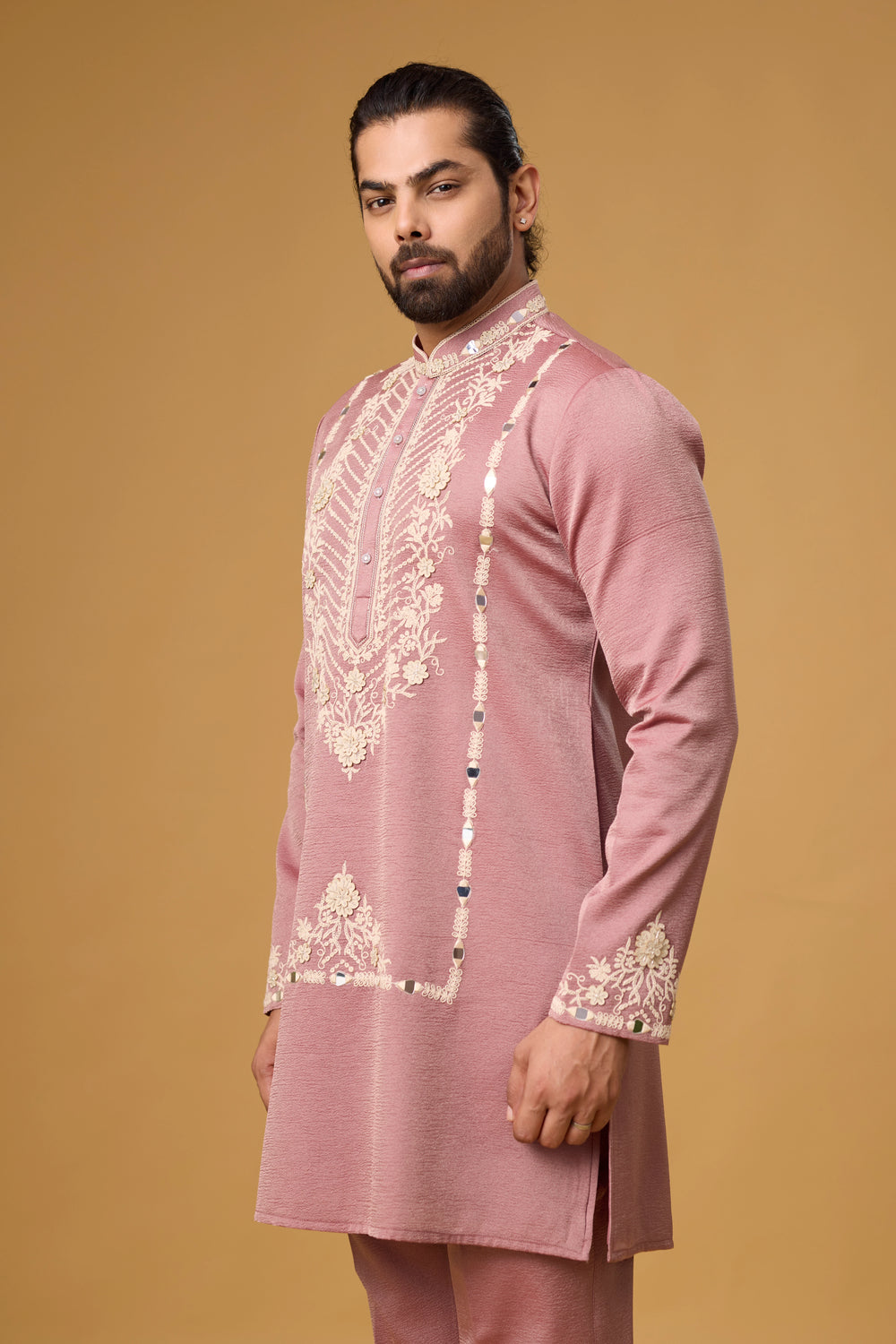 Dusty Rose Monochromatic Kurta Set for Men – Festive Wear | Mahavir NX
