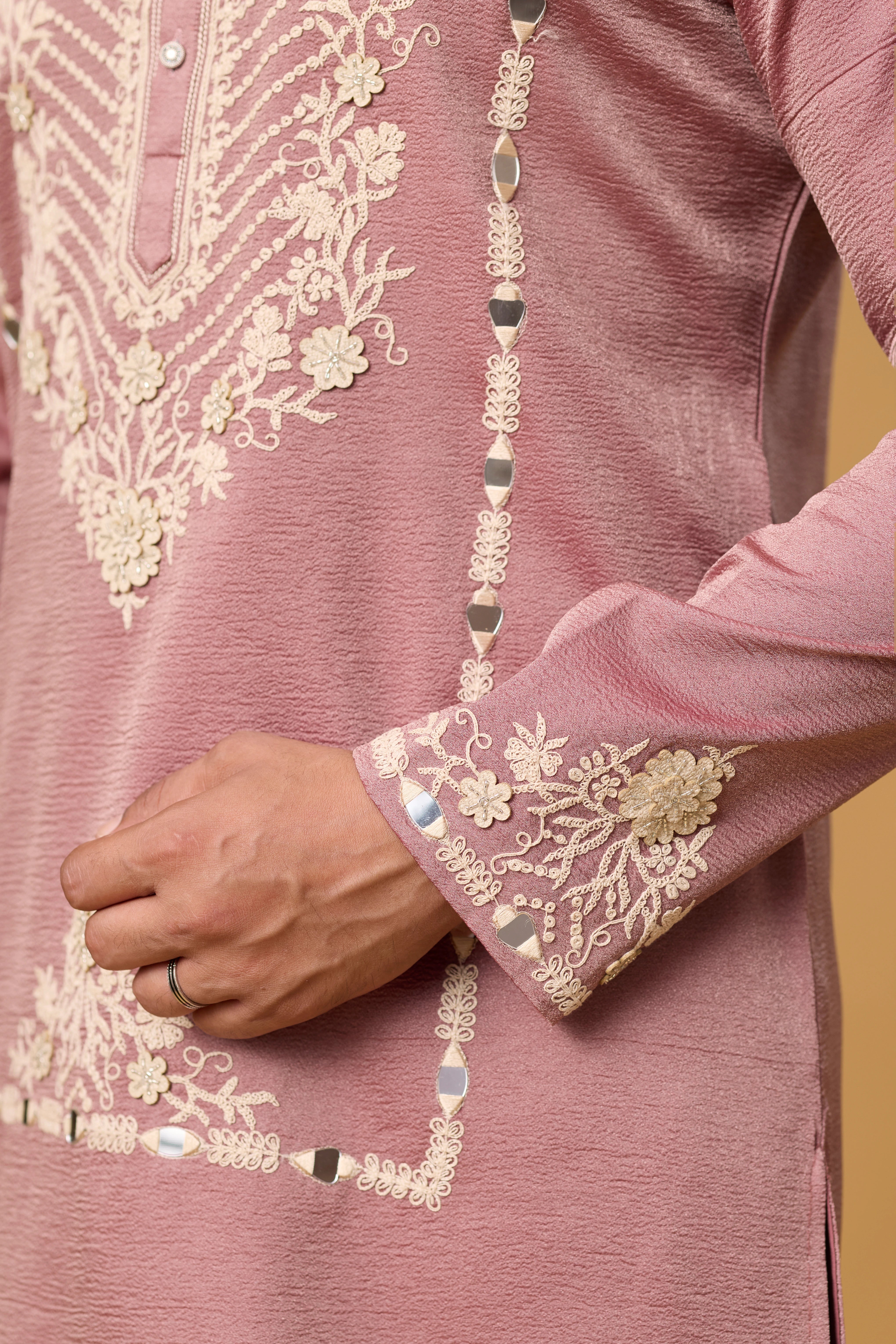 Dusty Rose Ethnic Kurta Set for Men – Full Length View | Mahavir NX
