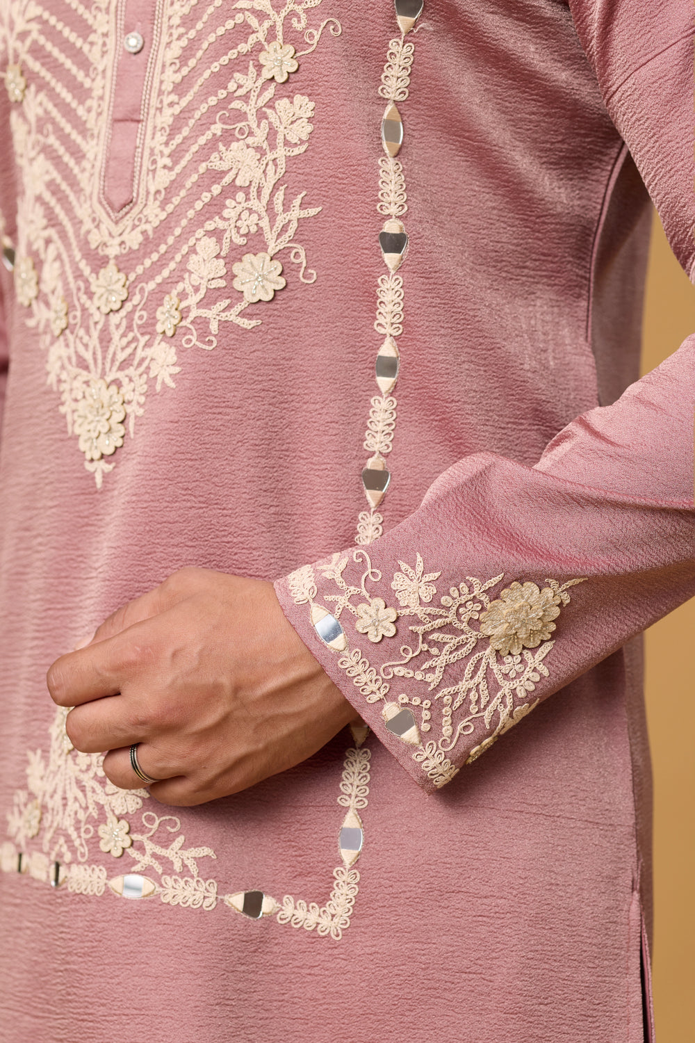 Dusty Rose Ethnic Kurta Set for Men – Full Length View | Mahavir NX