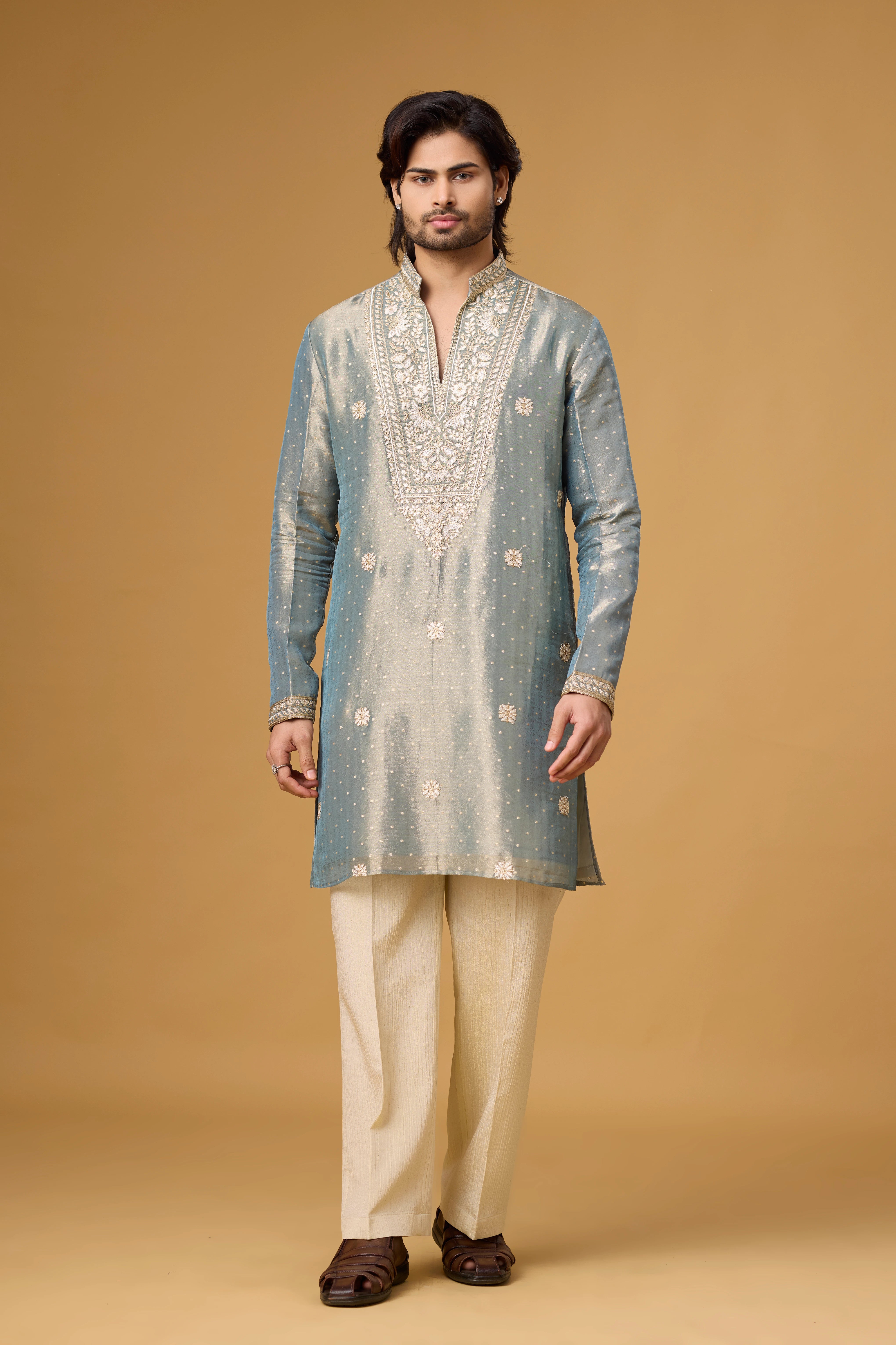 Misty Blue Floral Embroidered Kurta Set