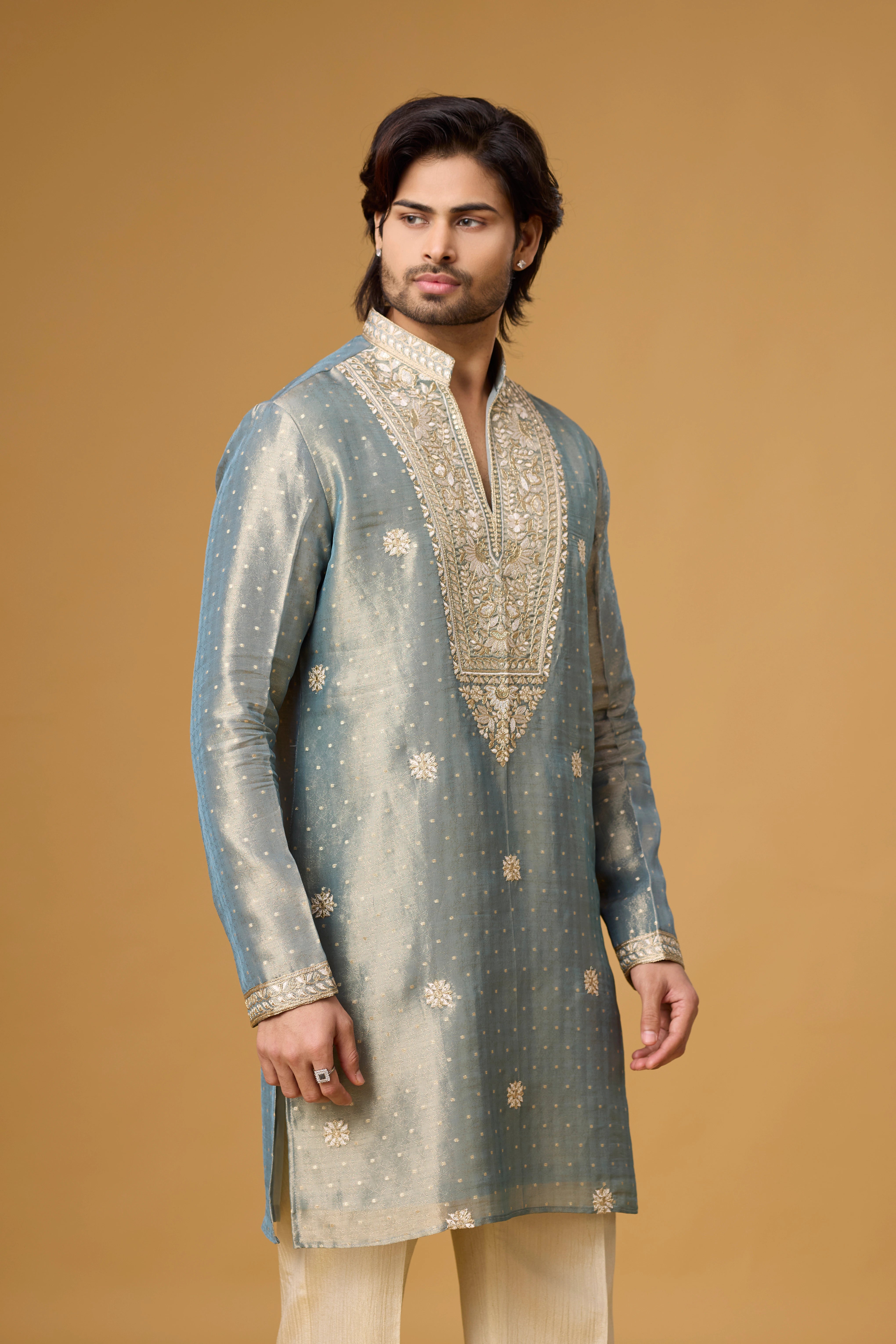 Misty Blue Floral Embroidered Kurta Set